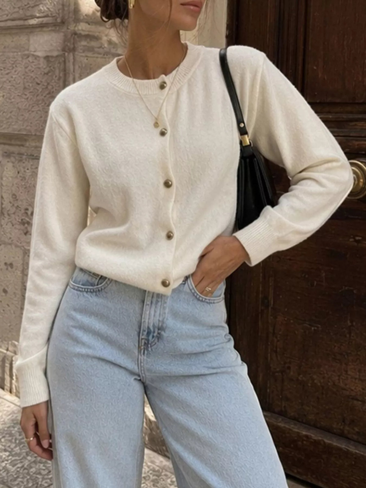 Classic Button-Down Knit Cardigan, view 2