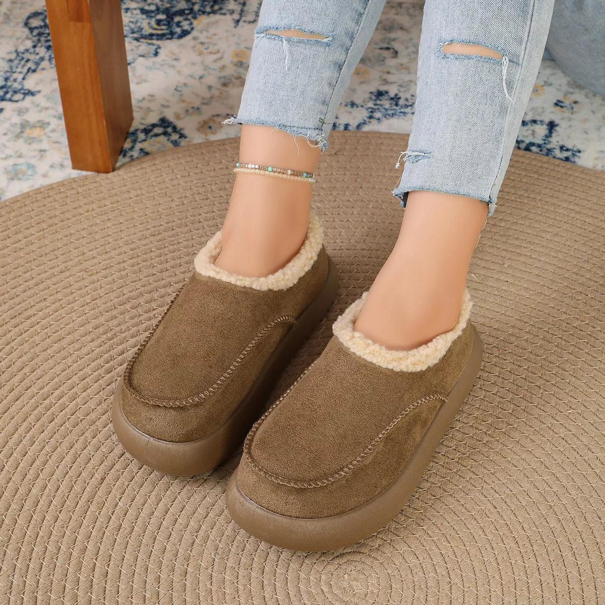 Plush-Lined Suede Platform Slip-On Boots, view 6