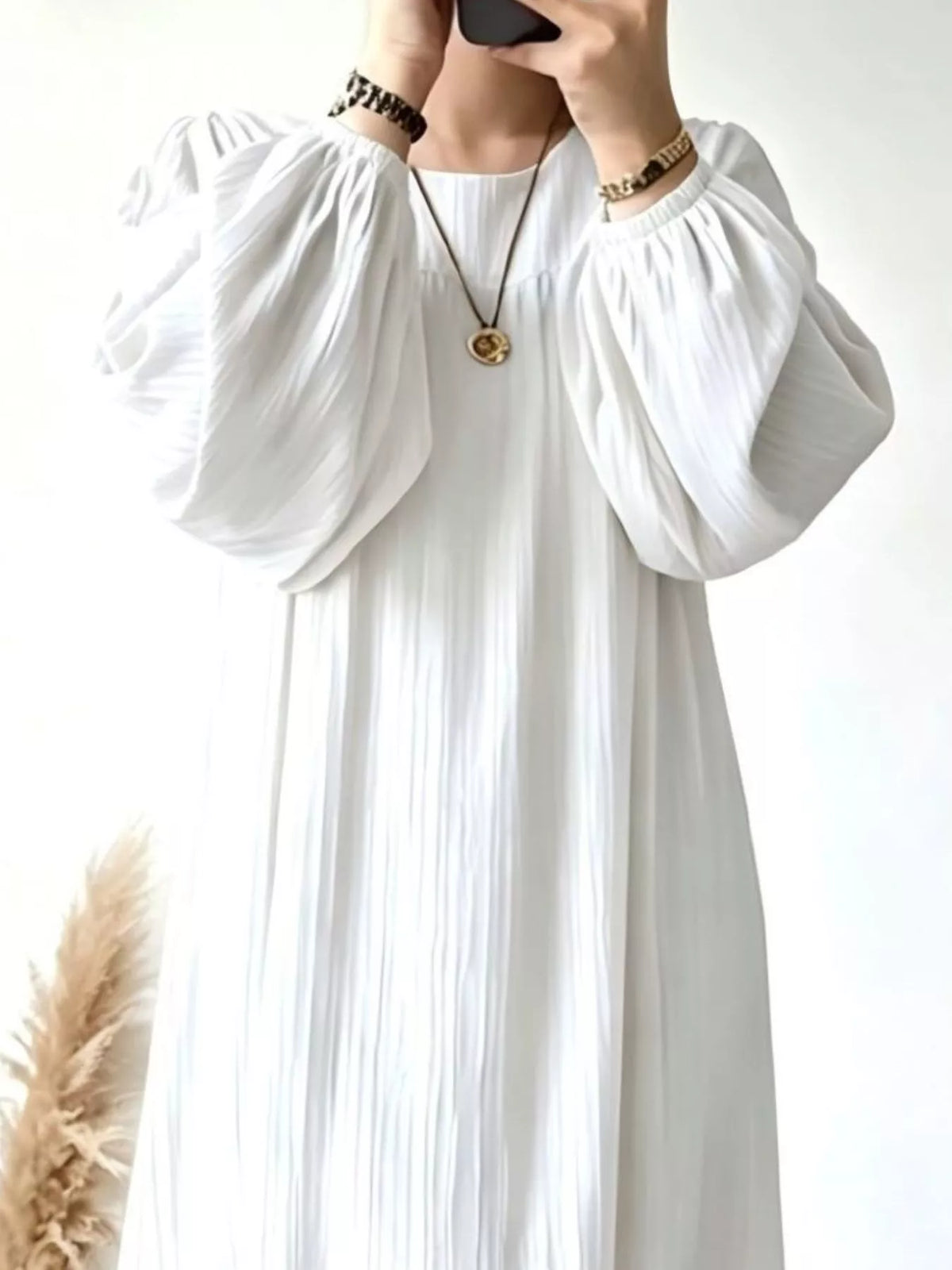 Full Size Textured Puff-Sleeve Maxi Dress Plus Size, view 2