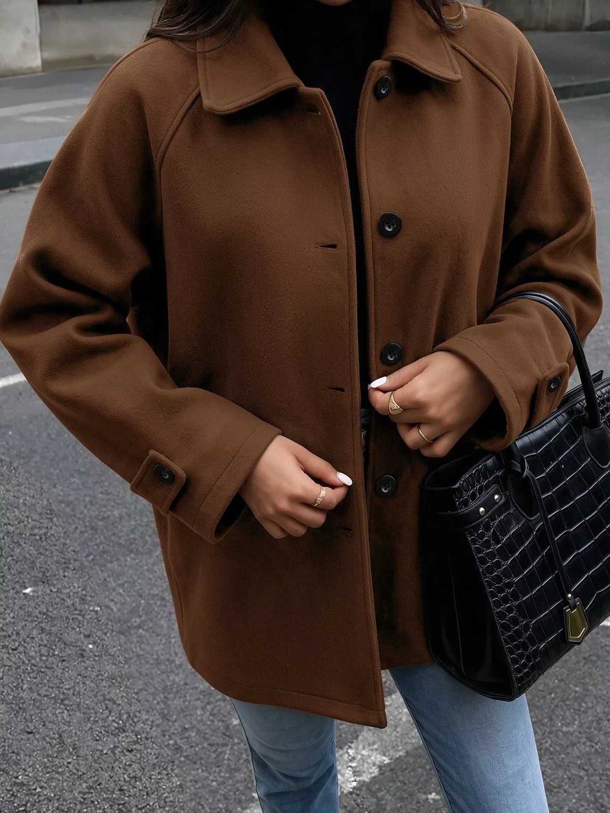 Single-Breasted Raglan Sleeve Outerwear - Lilixa.store