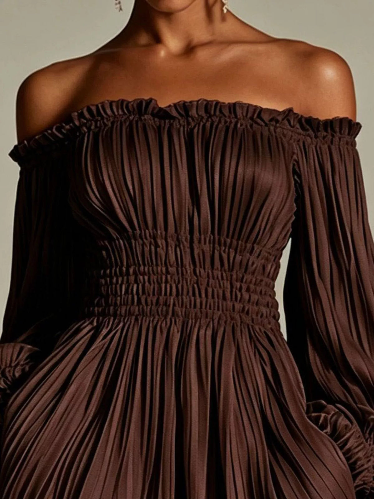 Off-Shoulder Pleated Mini Dress - Lilixa.store