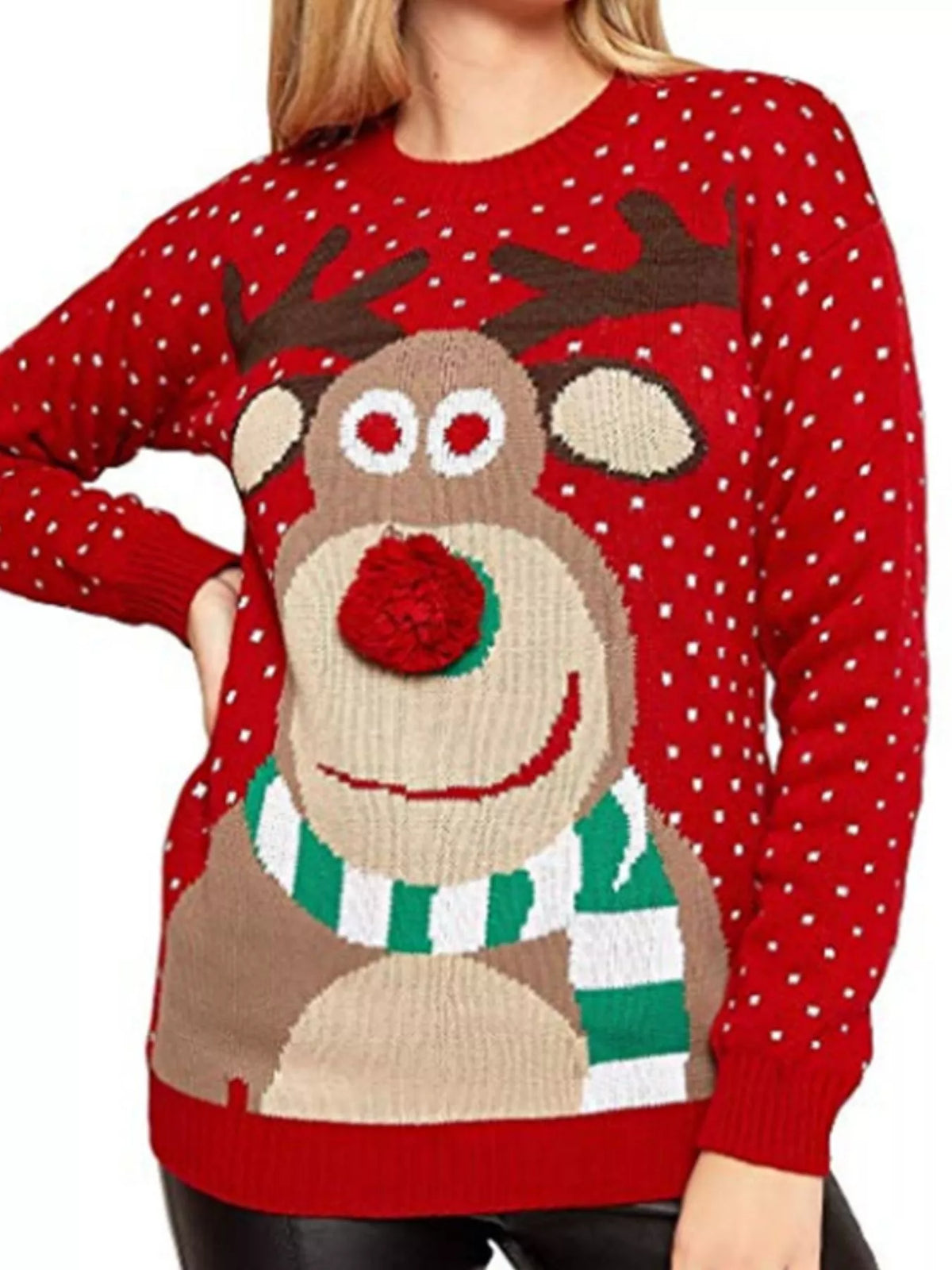 Christmas Reindeer Graphic Round Neck Sweater