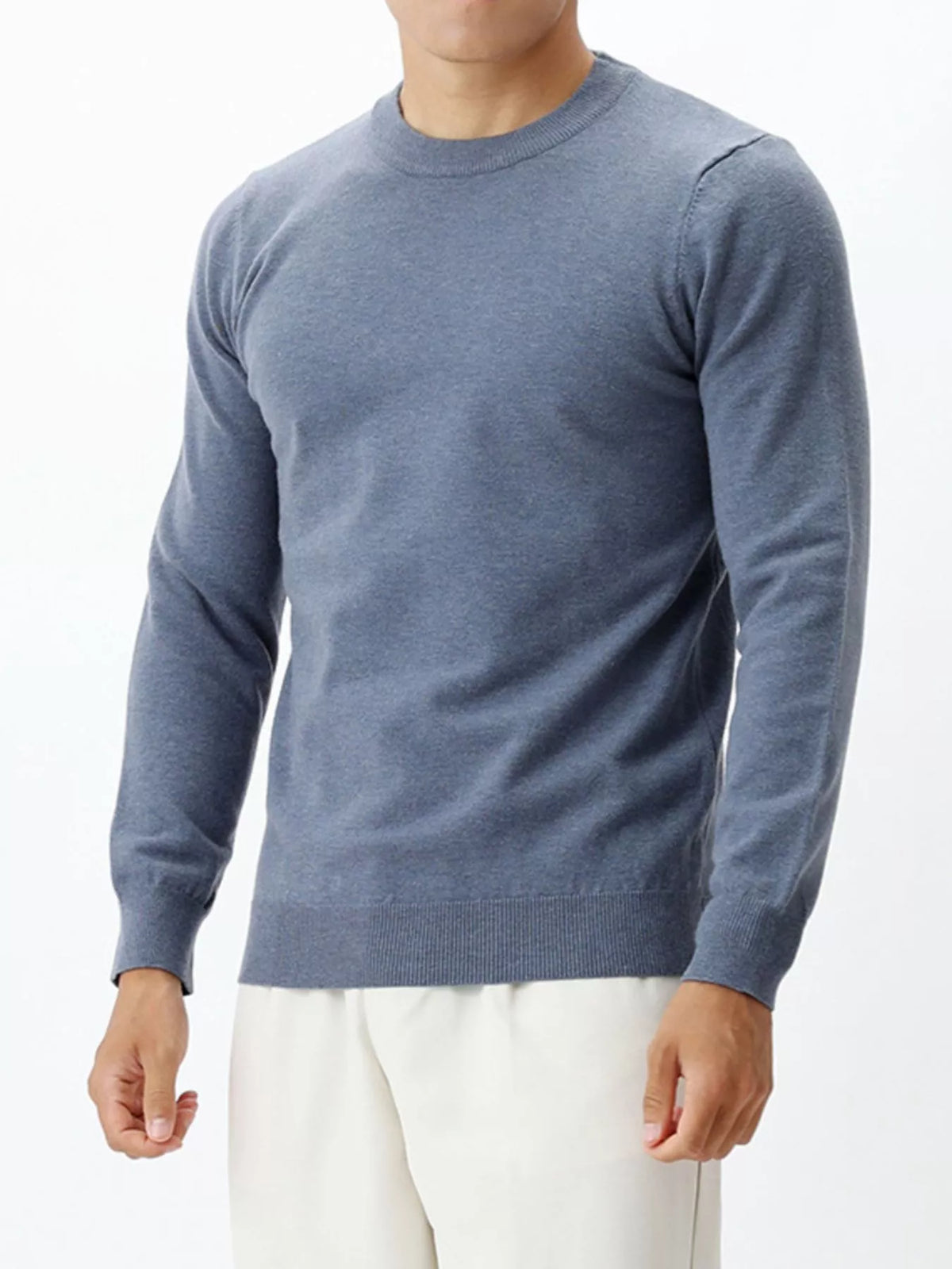 Men's Plus Size Classic Crew Neck Sweater in Dark Blue