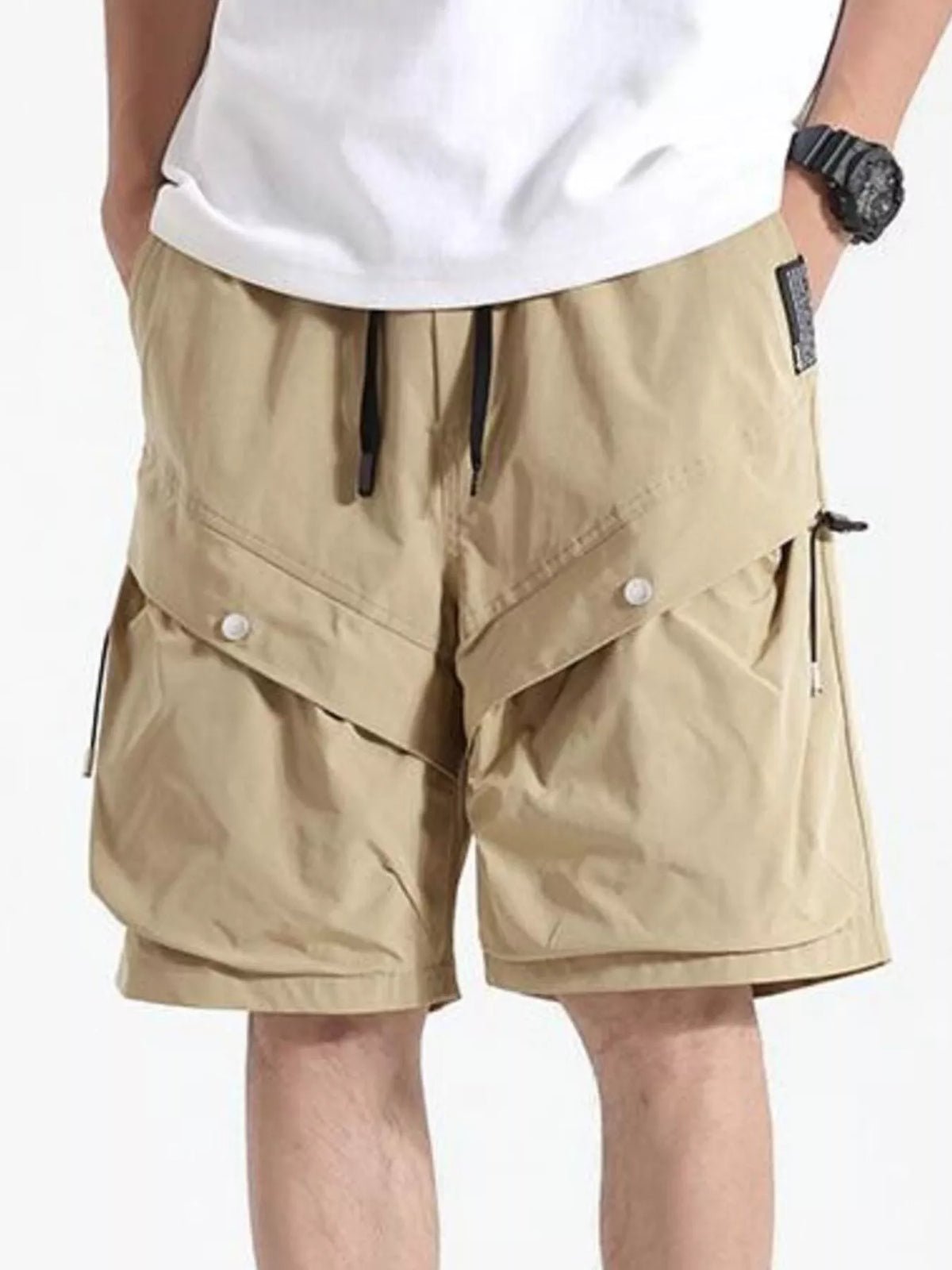 Men's Plus Size Drawstring Pocketed Shorts in Khaki
