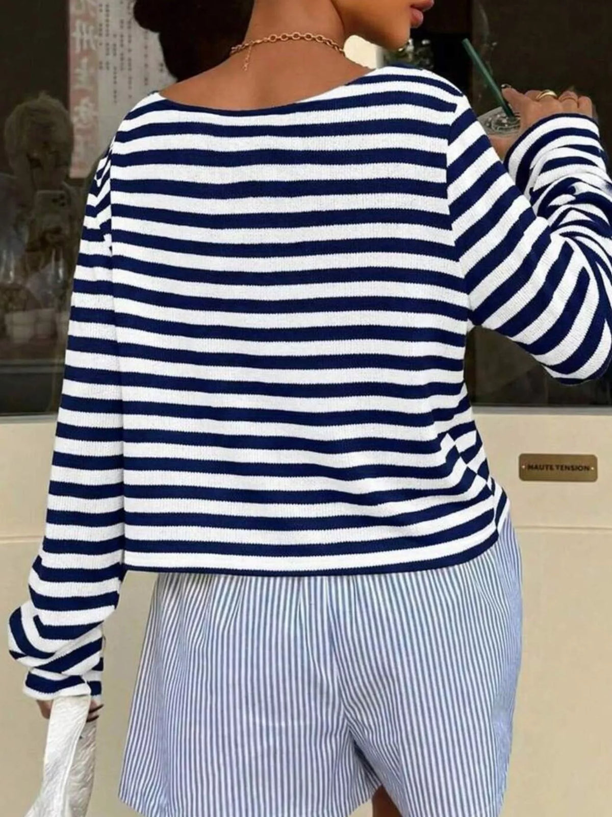 Boat Neck Striped Long Sleeve T-Shirt - Lilixa.store