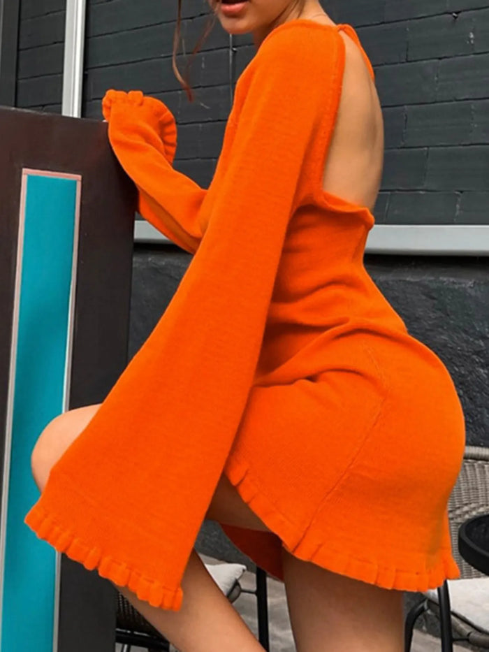 Long Sleeve Backless Sweater Dress