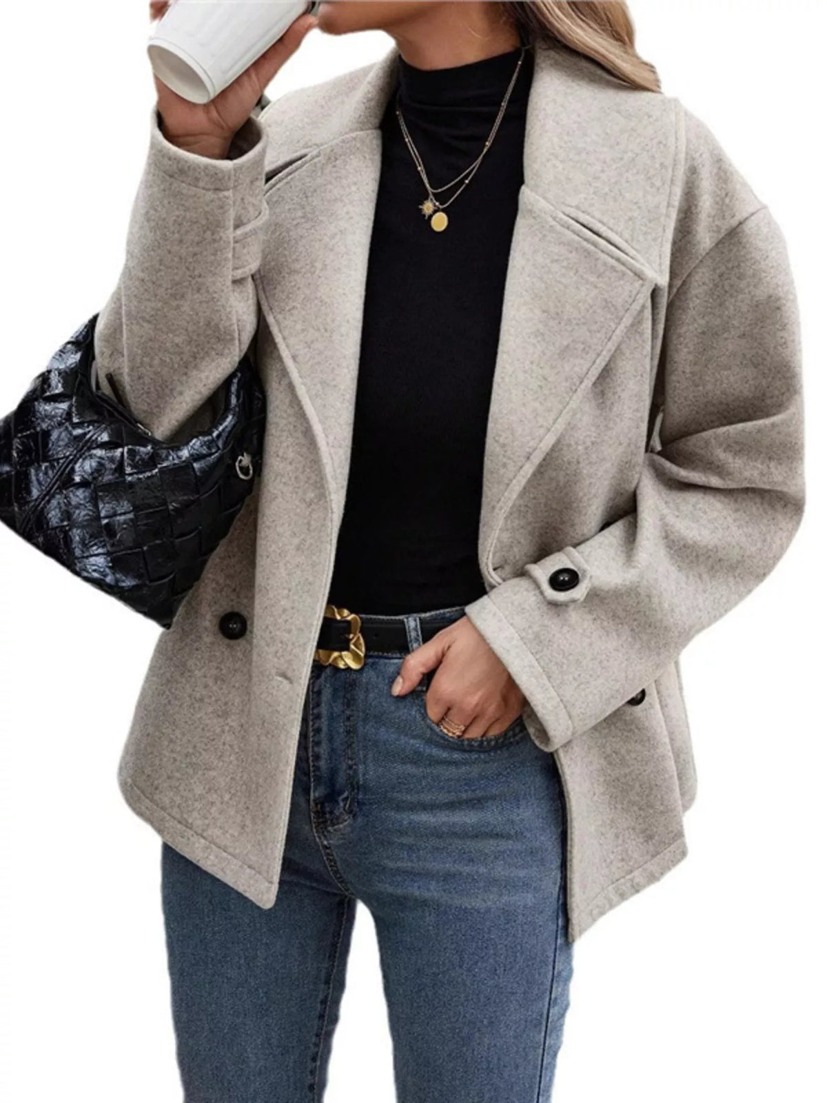 Double-Breasted Wool Blend Casual Jacket, view 2
