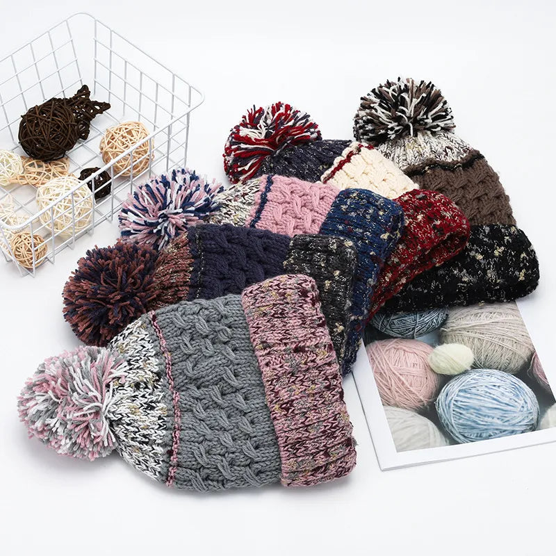 Contrast Thermal Hat with Pompom - Lilixa.store
