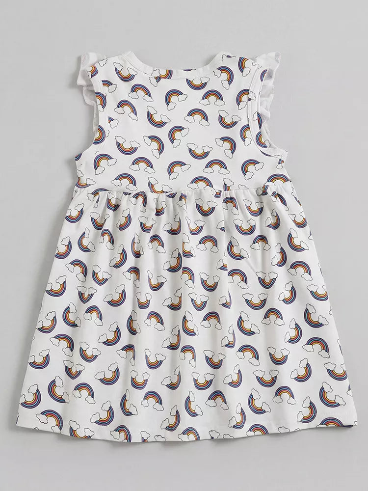 Children's Rainbow Print Ruffle Sleeve Dress - Lilixa.store
