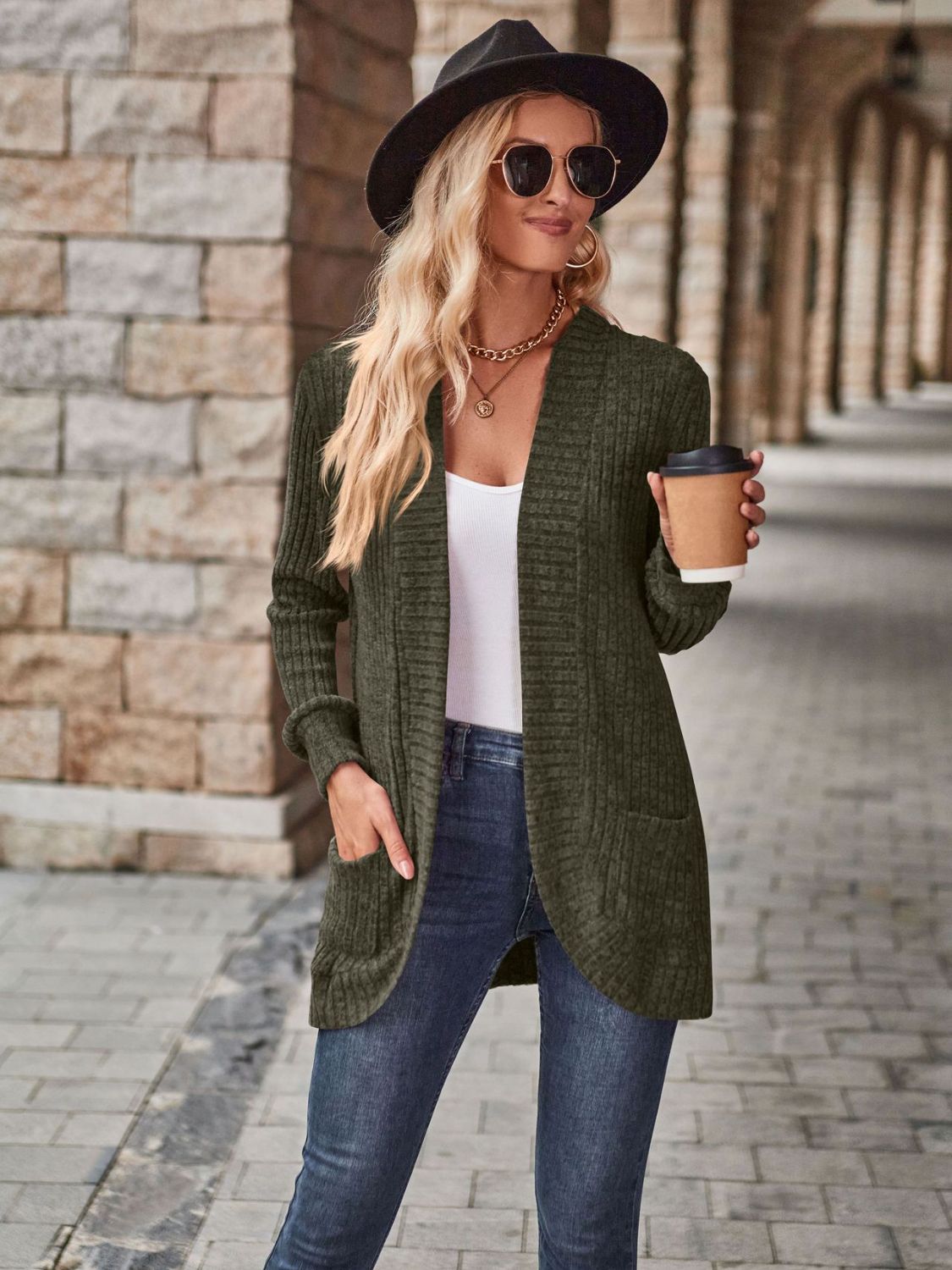 Open Front Cardigan with Pockets - Lilixa.store