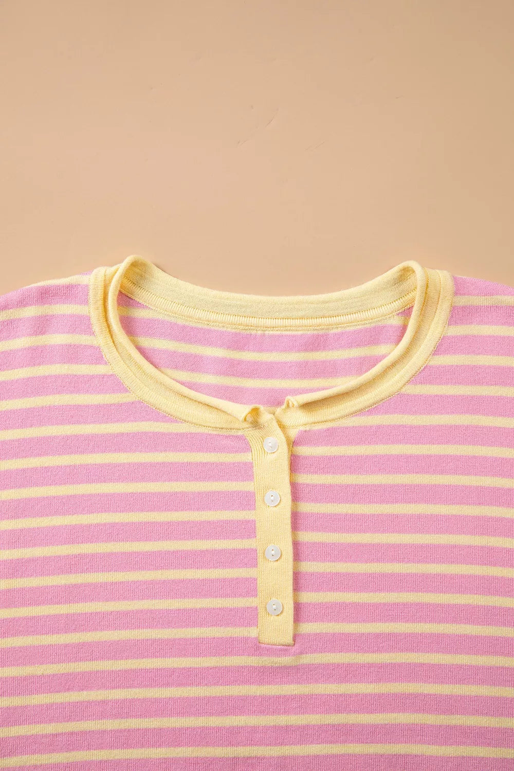 Plus Size Striped Long Sleeve Button Detail Sweater in Dusty Pink, view 8