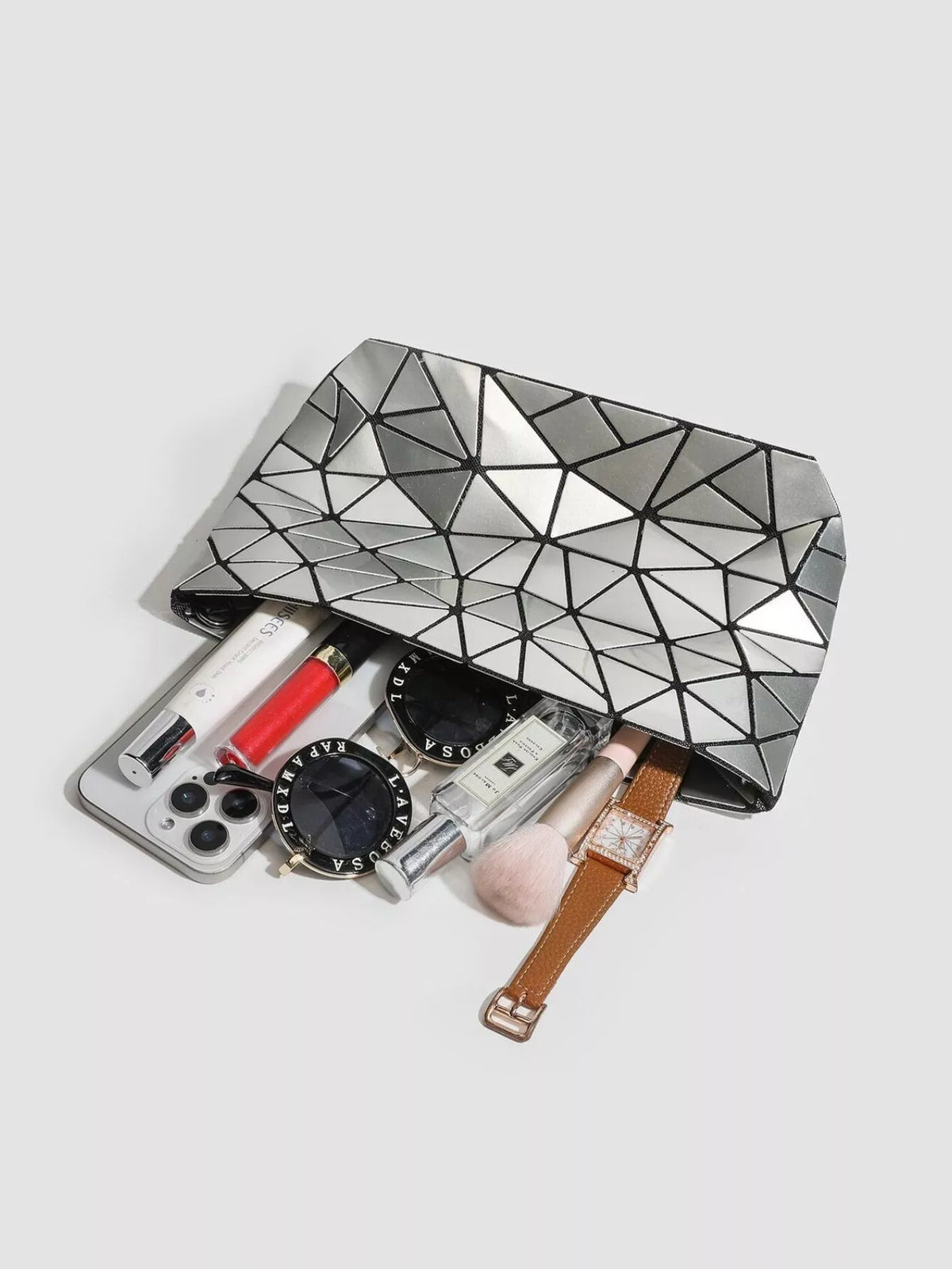 Geometric Metallic Crossbody Bag with Chain Strap, view 2