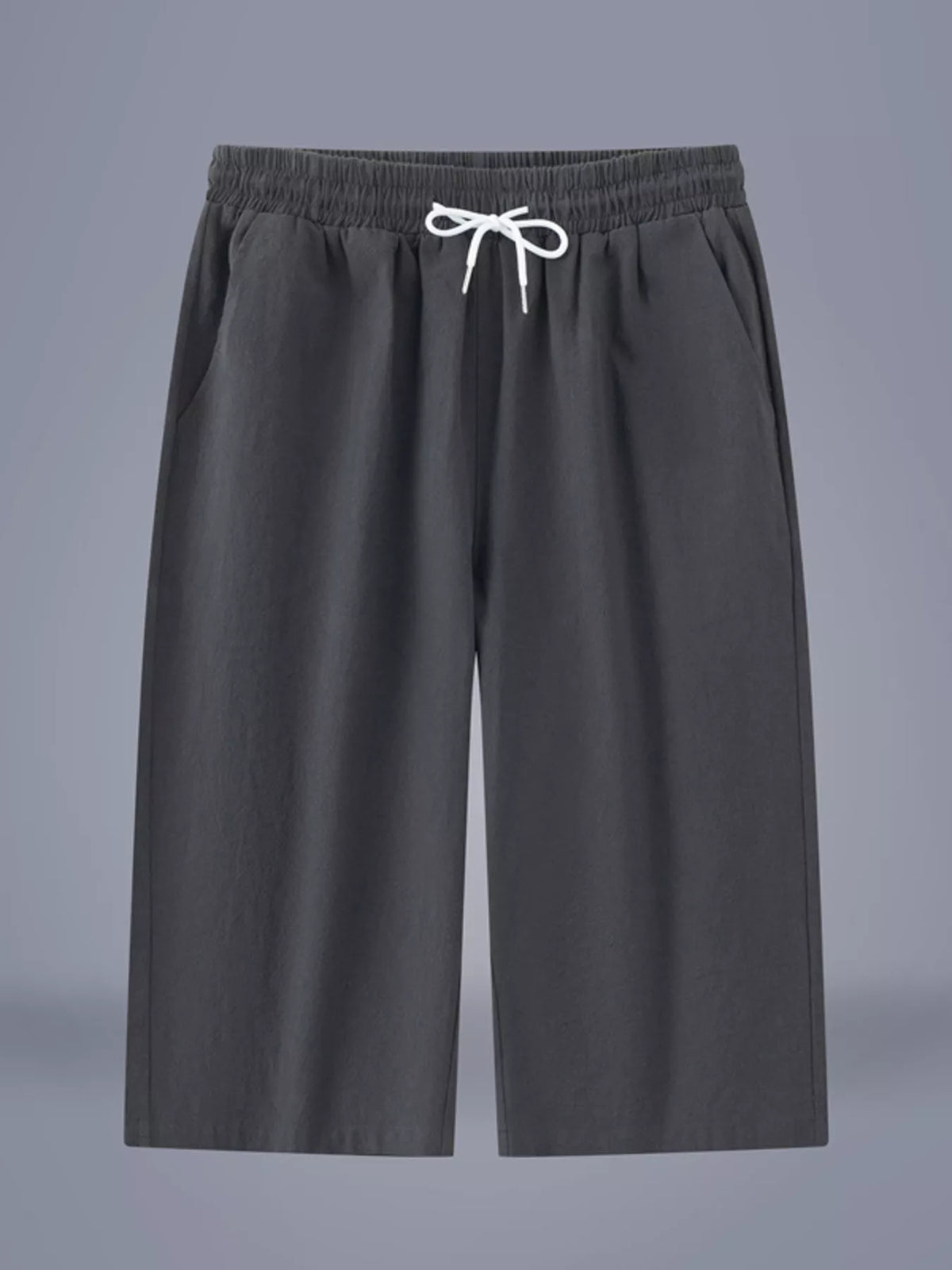Men's Plus Size Casual Cropped Drawstring Pants in Dark Gray