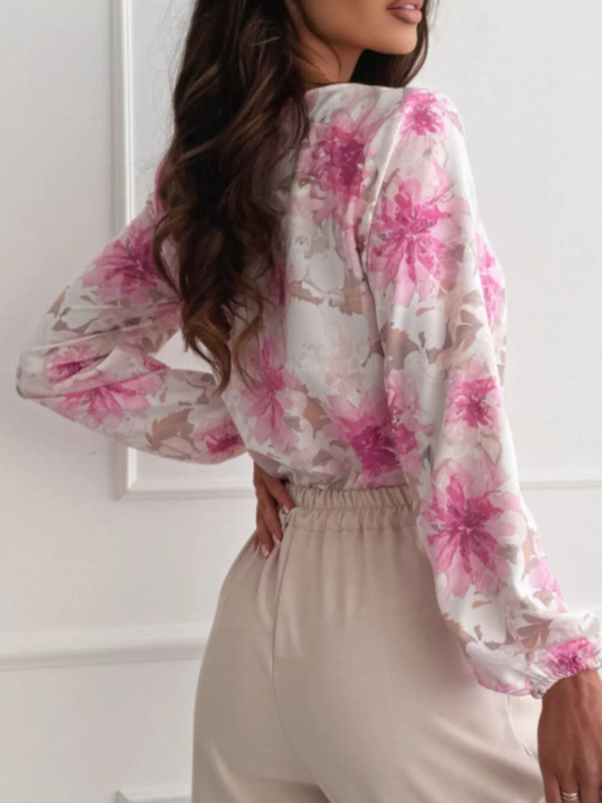 Floral Print Balloon Sleeve Blouse, view 3