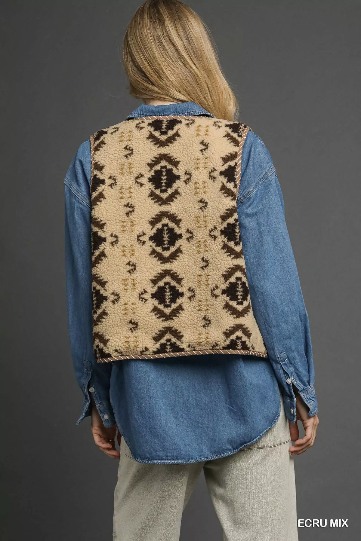 Umgee Mix Patterned Sherpa Tie-Front Vest - Lilixa.store