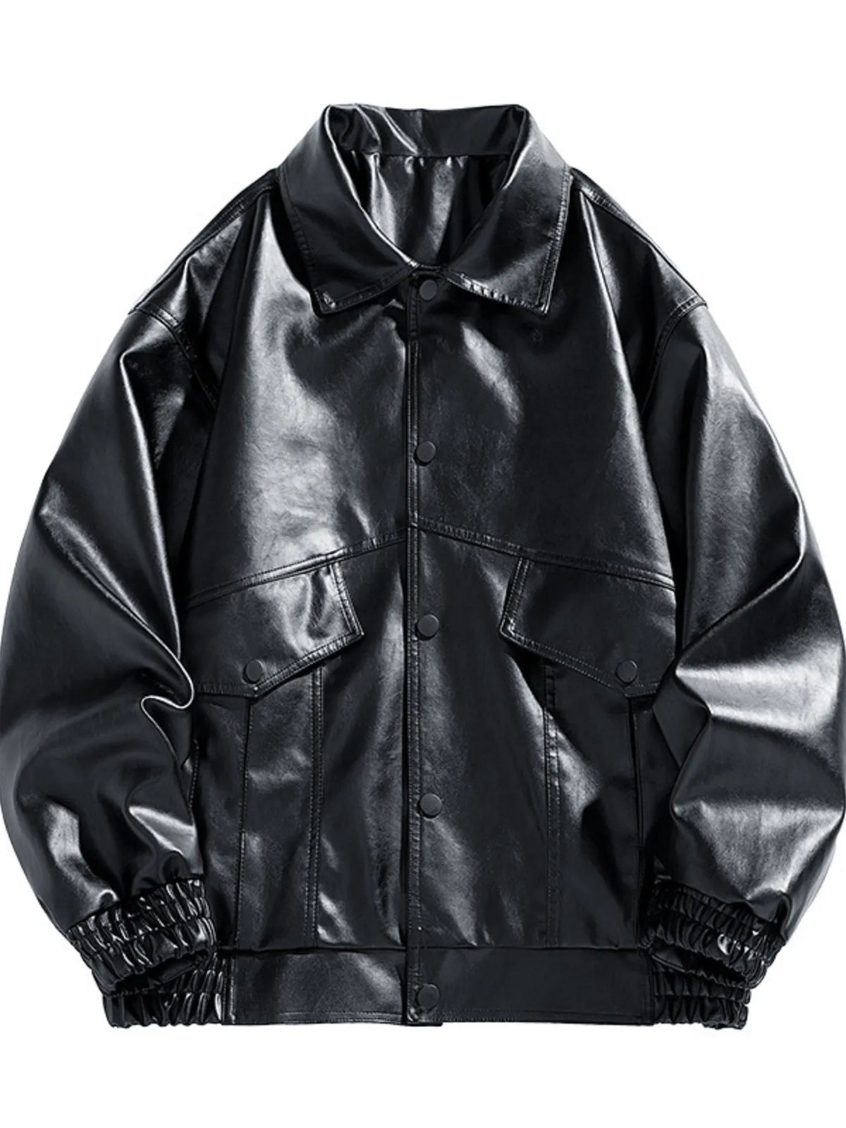 Men's Plus Size Unisex Oversized Faux Leather Bomber Jacket in Black