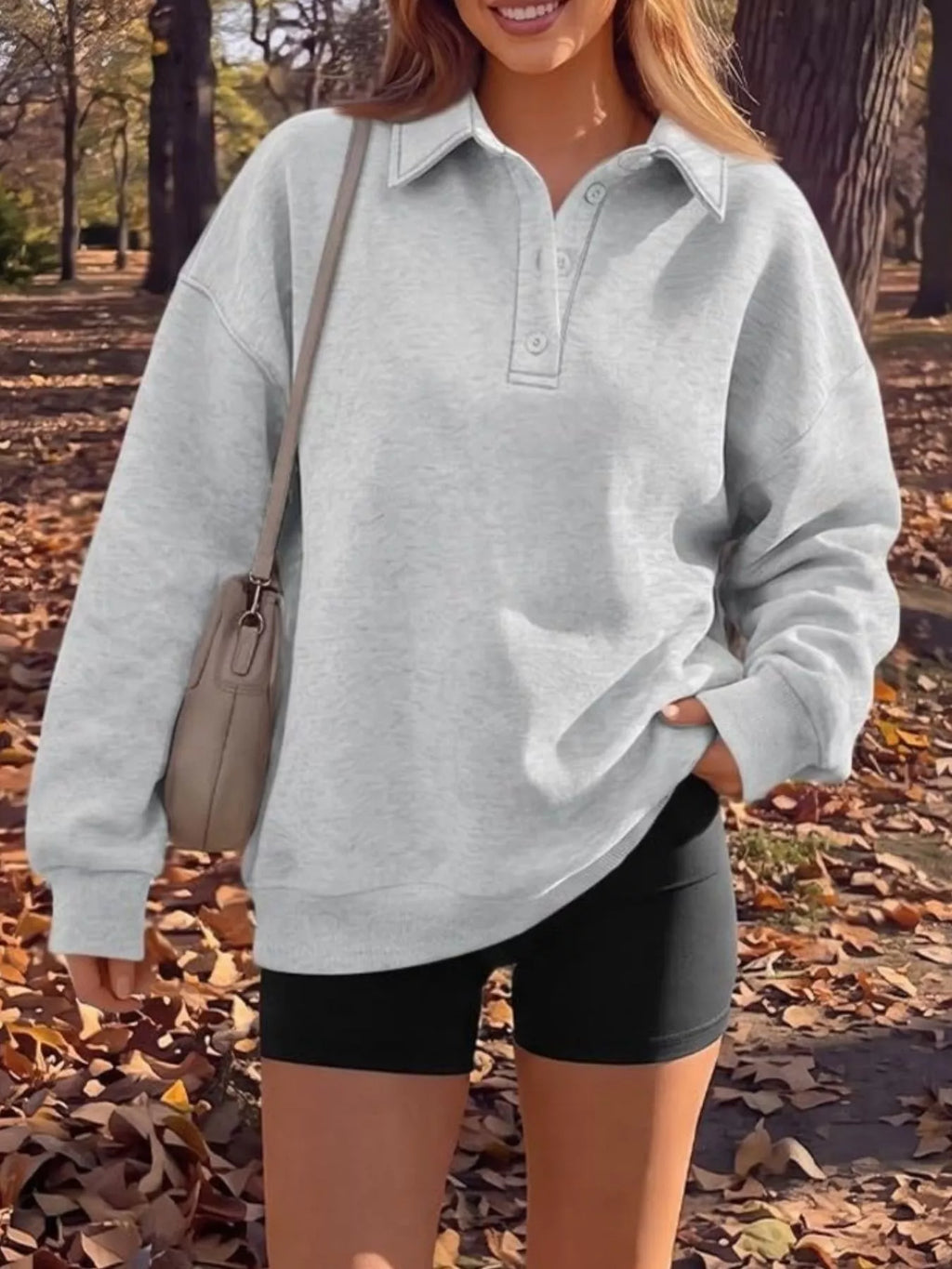 Button Detail Dropped Shoulder Sweatshirt - Lilixa.store