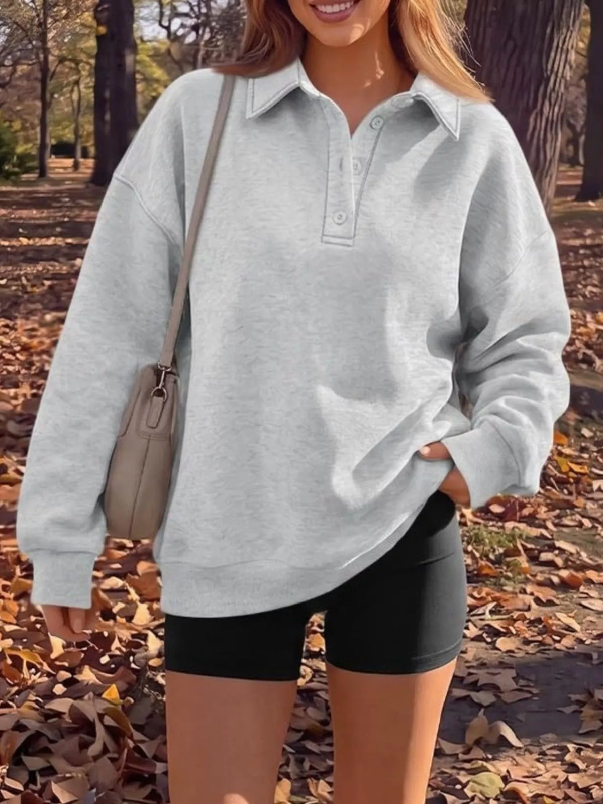 Button Detail Dropped Shoulder Sweatshirt - Lilixa.store