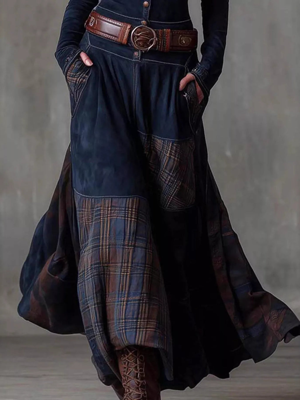 Full Size Button Front Plaid Patchwork Maxi Dress Plus Size - Lilixa.store