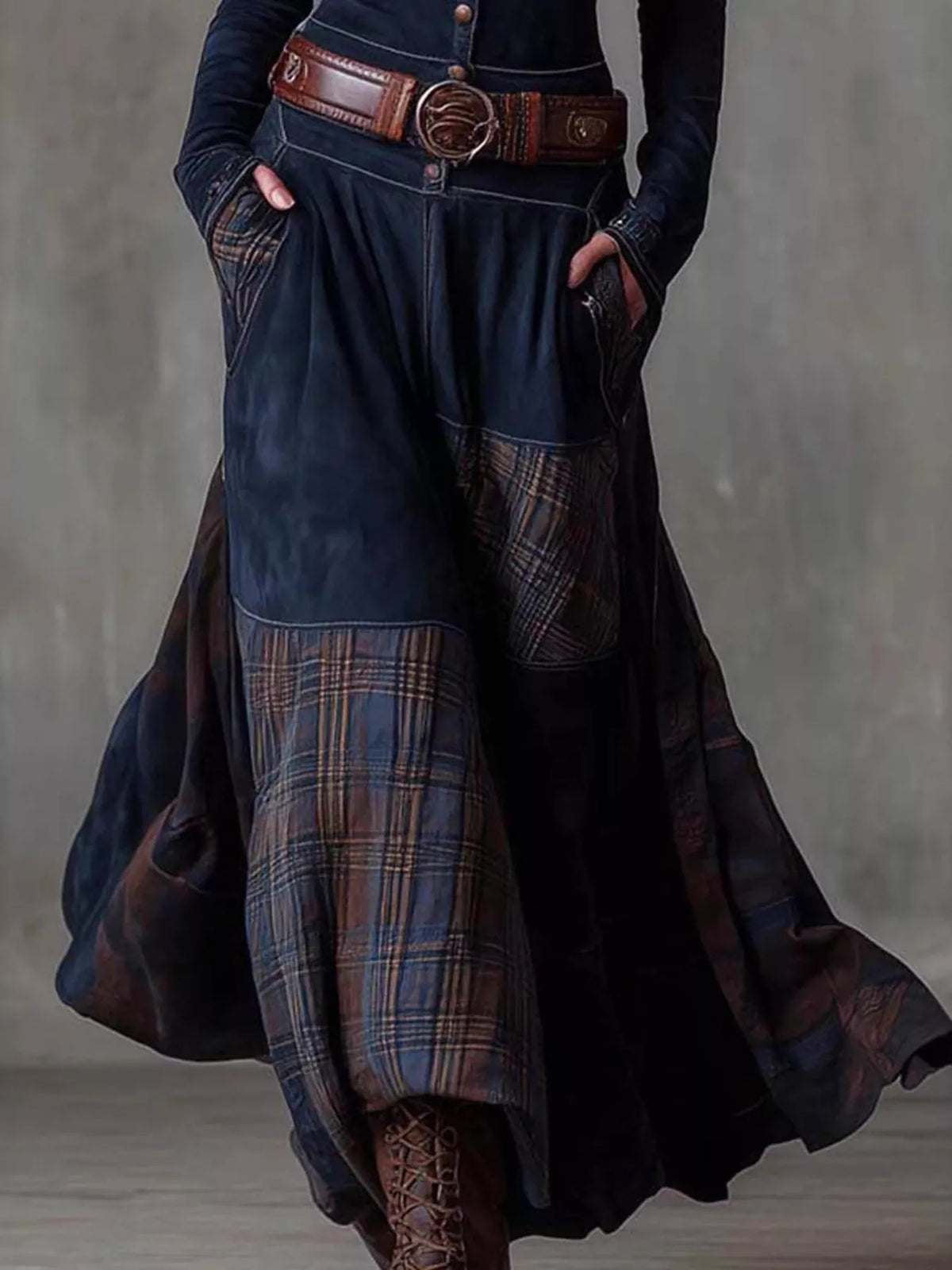 Full Size Button Front Plaid Patchwork Maxi Dress Plus Size - Lilixa.store