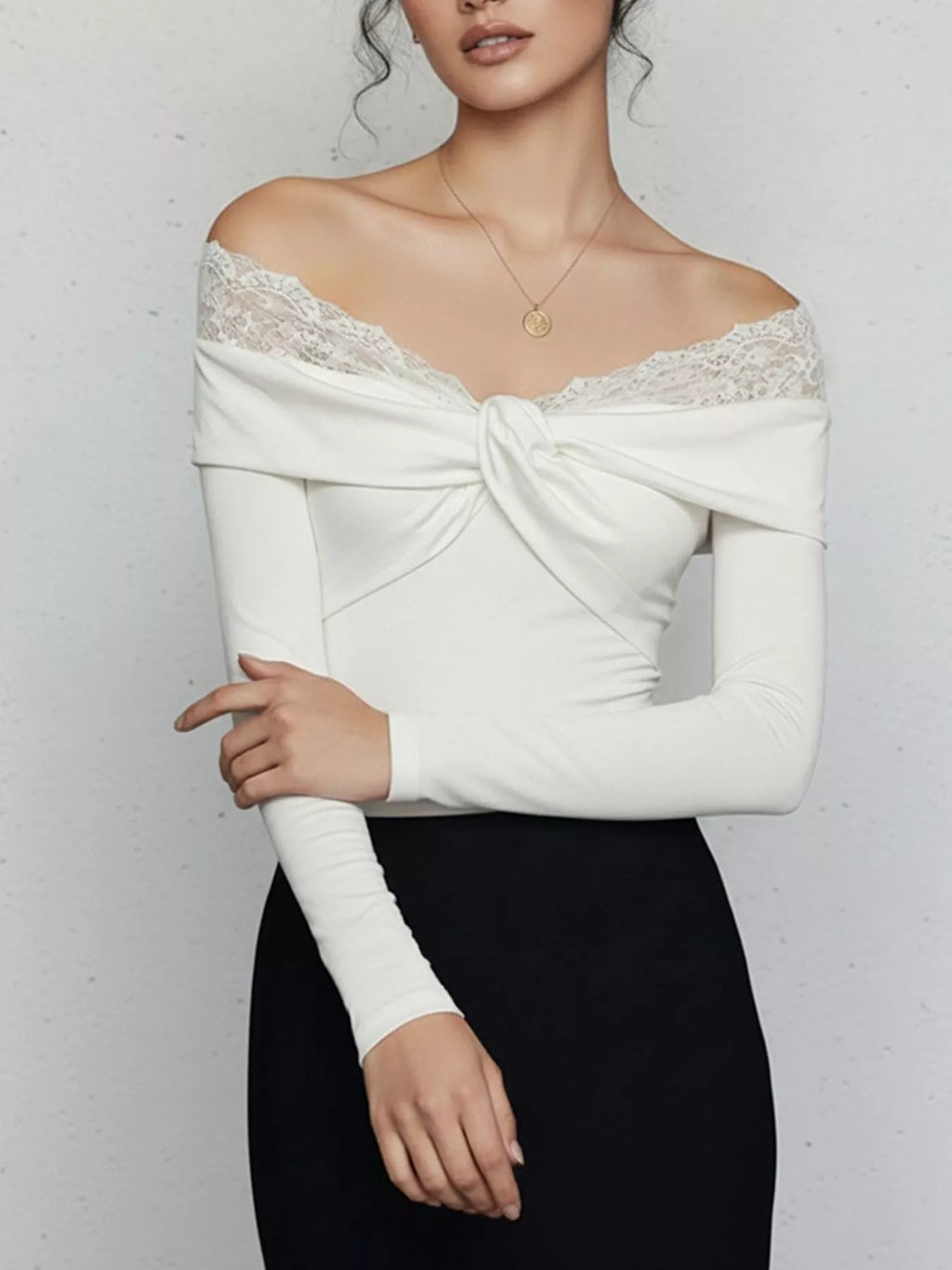 Lace Detail Off-Shoulder Long Sleeve Bodysuit - Lilixa.store