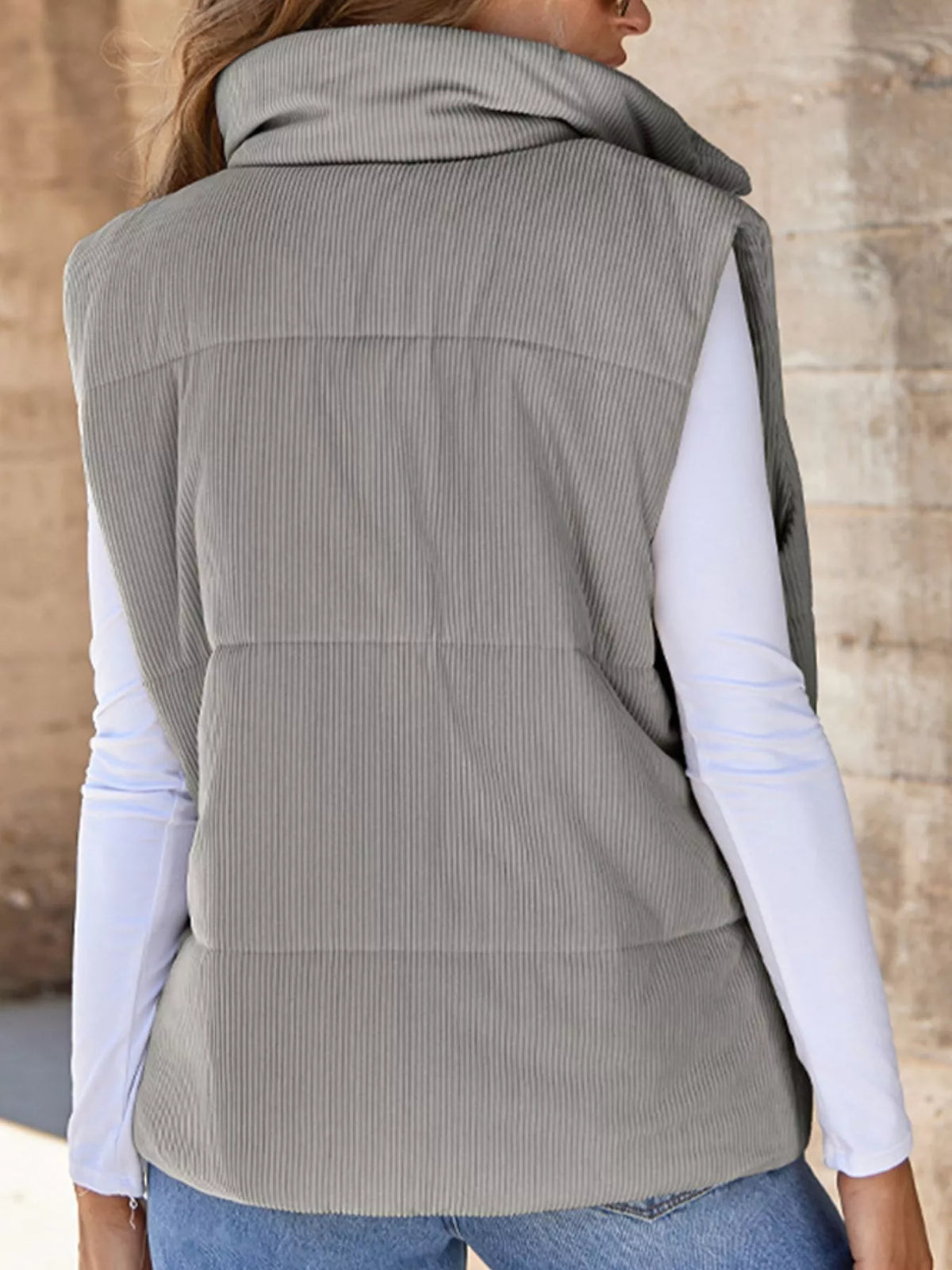 Corduroy Zip Up Vest Coat - Lilixa.store