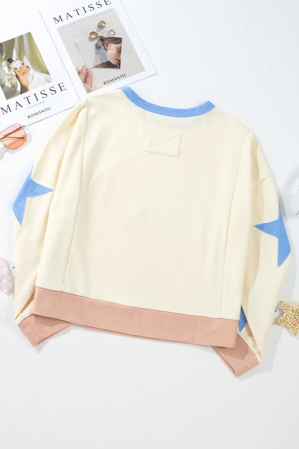 GAME DAY Star Patch Round Neck Long Sleeve Sweatshirt - Lilixa.store