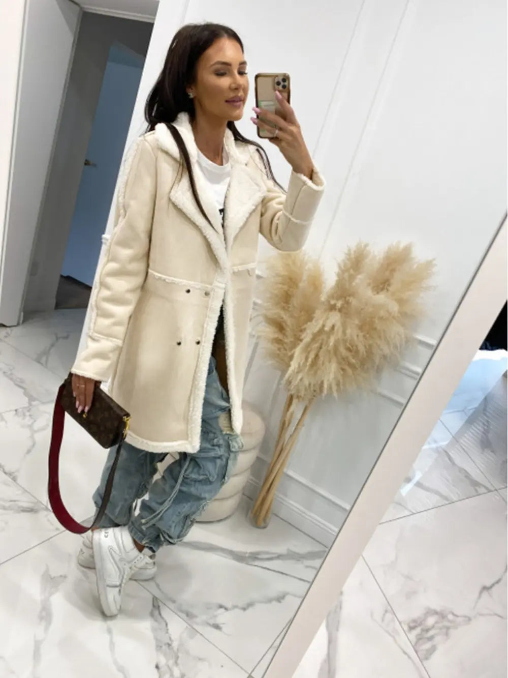 Lapel Collar Exposed Seam Buttoned Coat - Lilixa.store