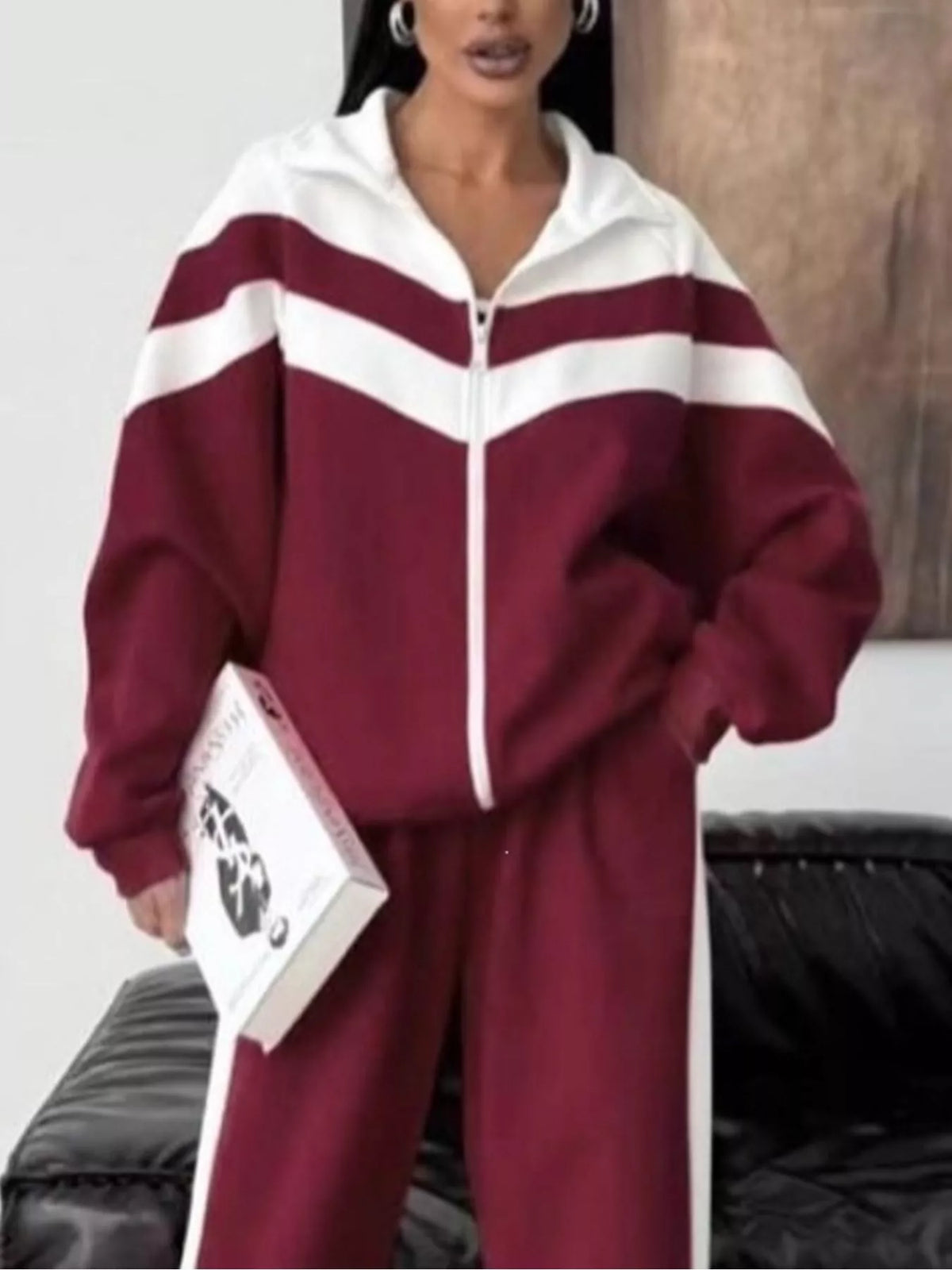 Color Block Zip-Up Outerwear and Pants Set - Lilixa.store