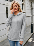 Ribbed Drawstring Long Sleeve Hoodie - Lilixa.store