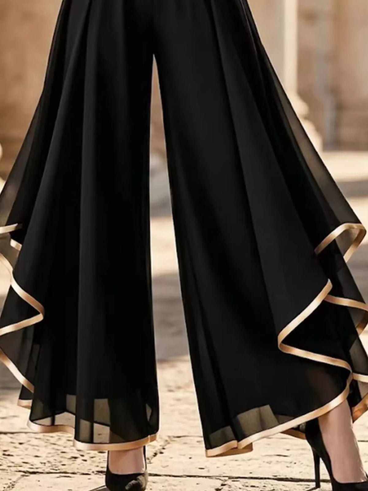 Full Size High-Waisted Chiffon Wide-Leg Pants Plus Size
