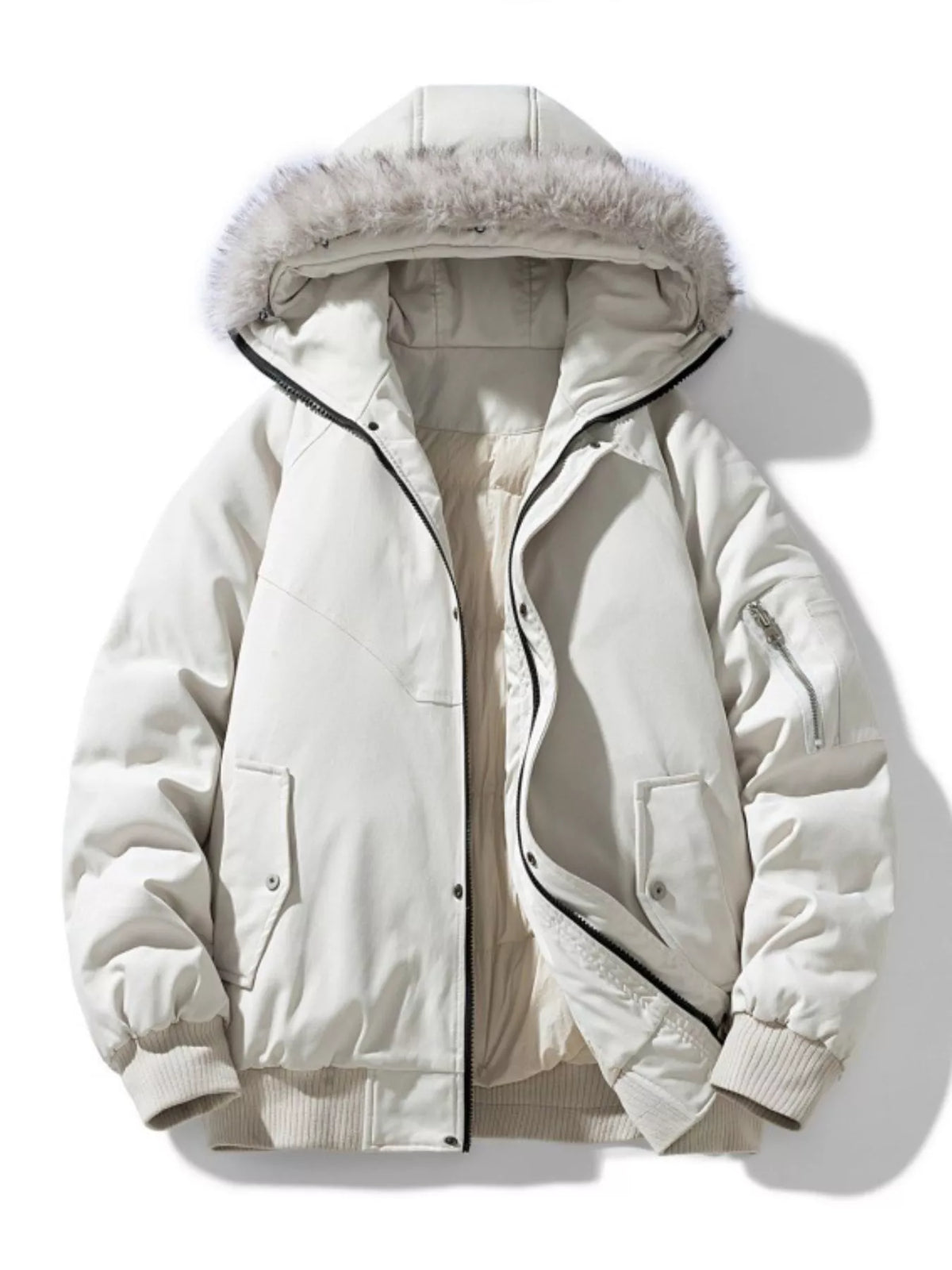 Men's Plus Size Faux Fur Hooded Padded Bomber Jacket - Lilixa.store