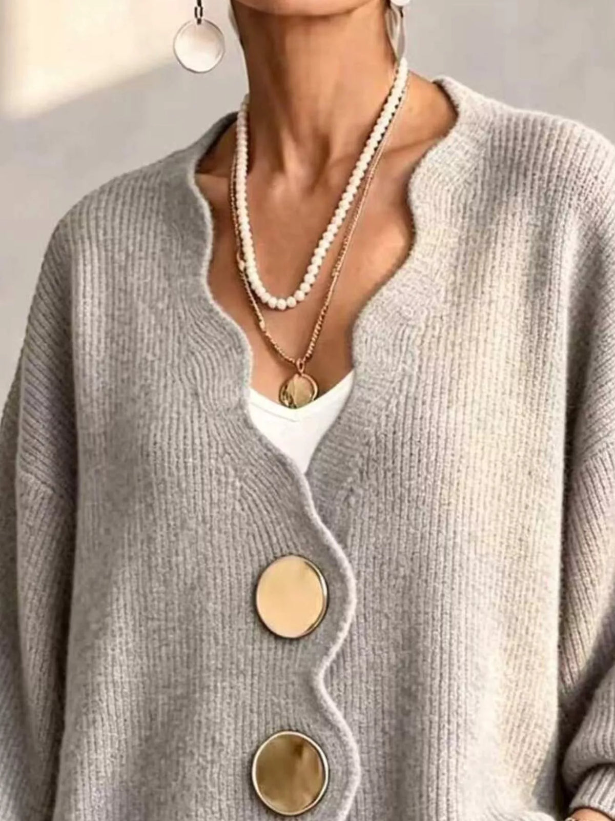 Full Size Scalloped-Edge Oversized Button-Down Cardigan Plus Size