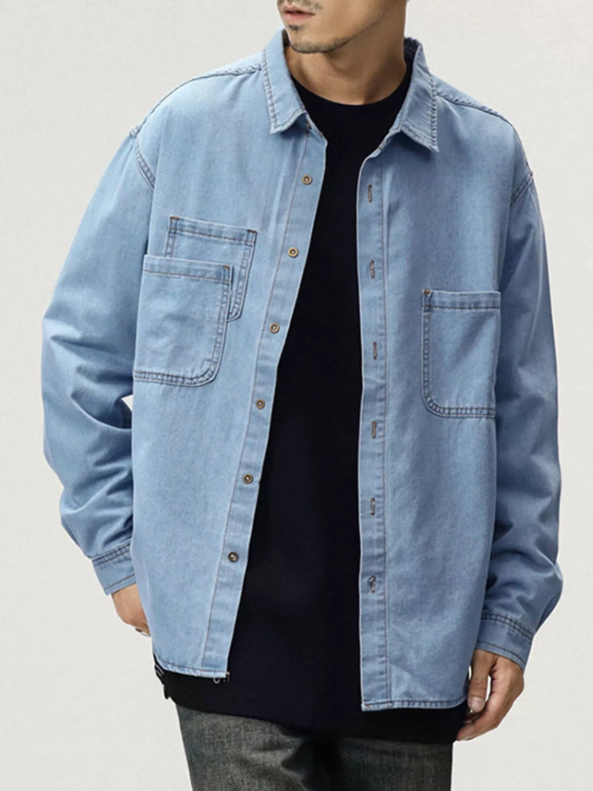 Men's Plus Size Button Up Long Sleeve Denim Shirt - Lilixa.store