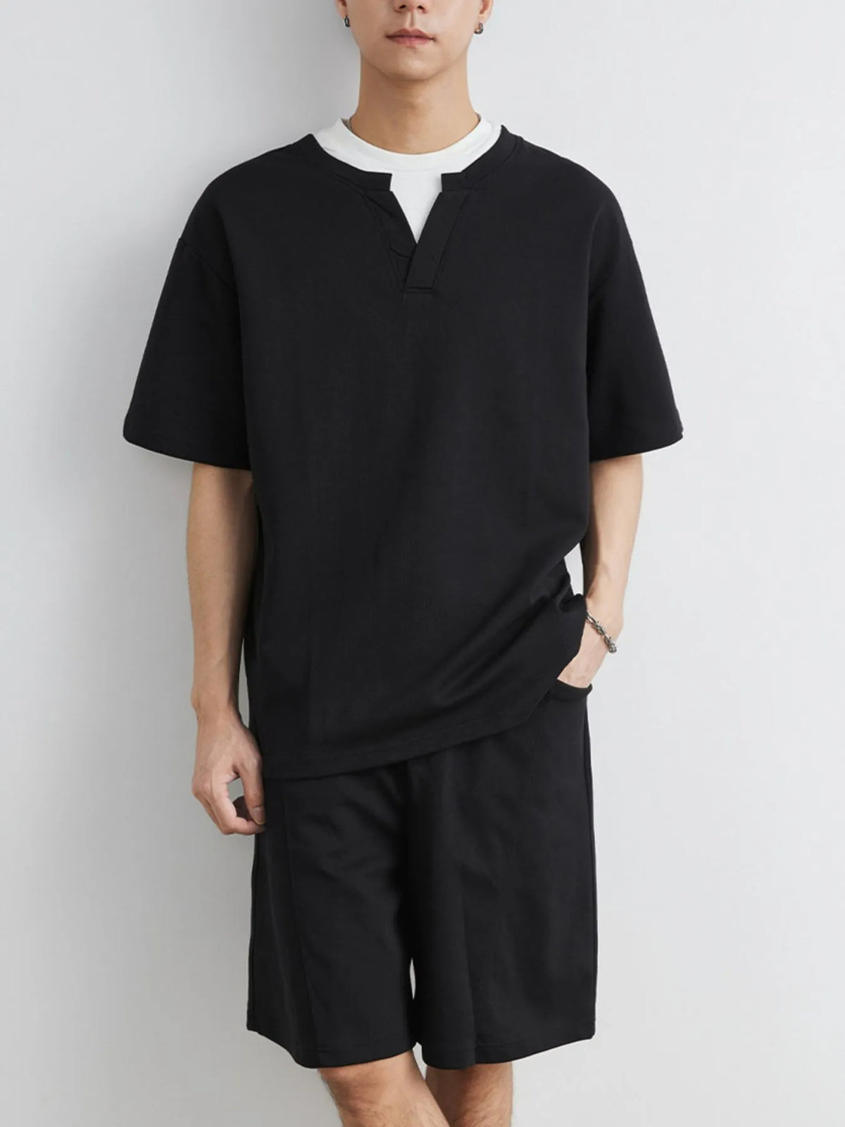 Men's Plus Size Half Sleeve Top and Shorts Set, view 2