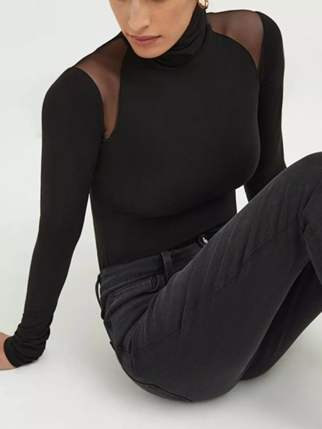 Mesh Shoulder Turtleneck Bodysuit - Lilixa.store