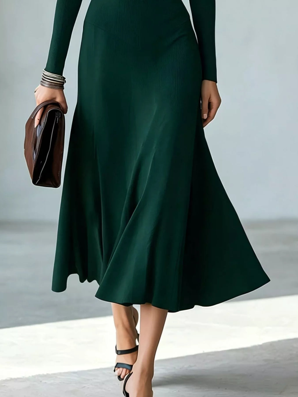 Full Size Mock Neck Cut-Out Long Sleeve Midi Dress Plus Size - Lilixa.store