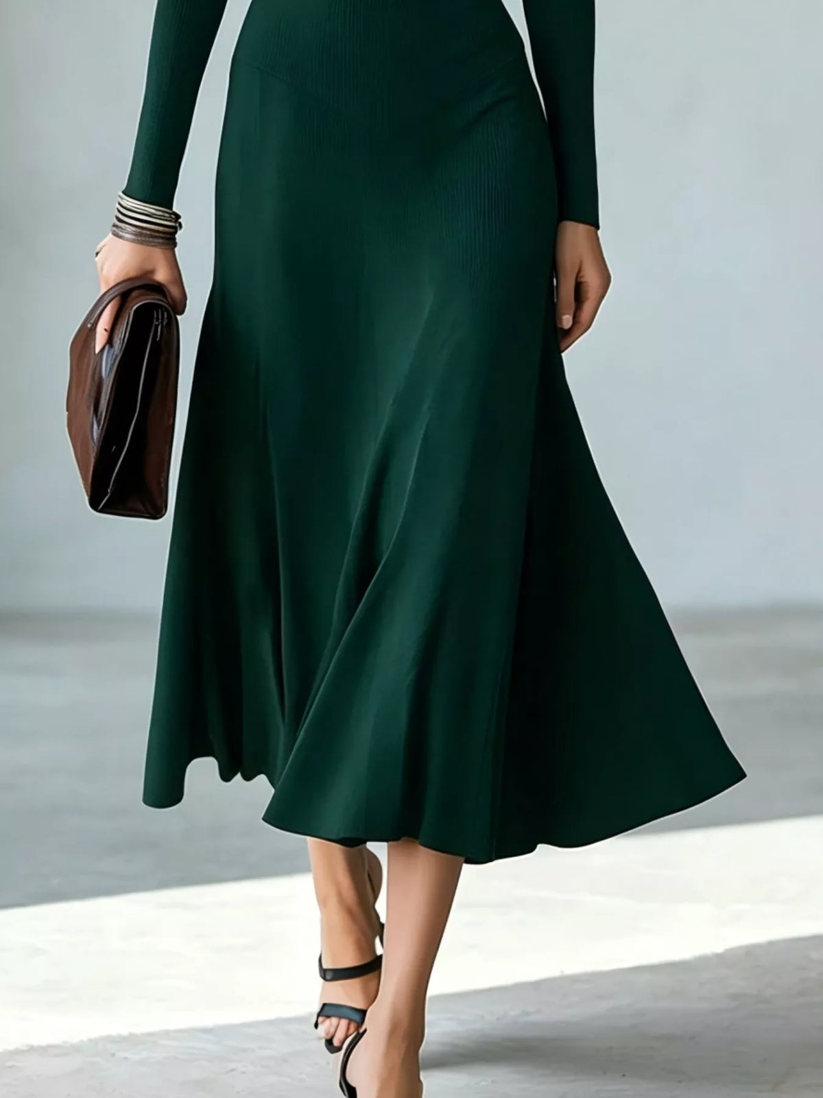 Full Size Mock Neck Cut-Out Long Sleeve Midi Dress Plus Size - Lilixa.store