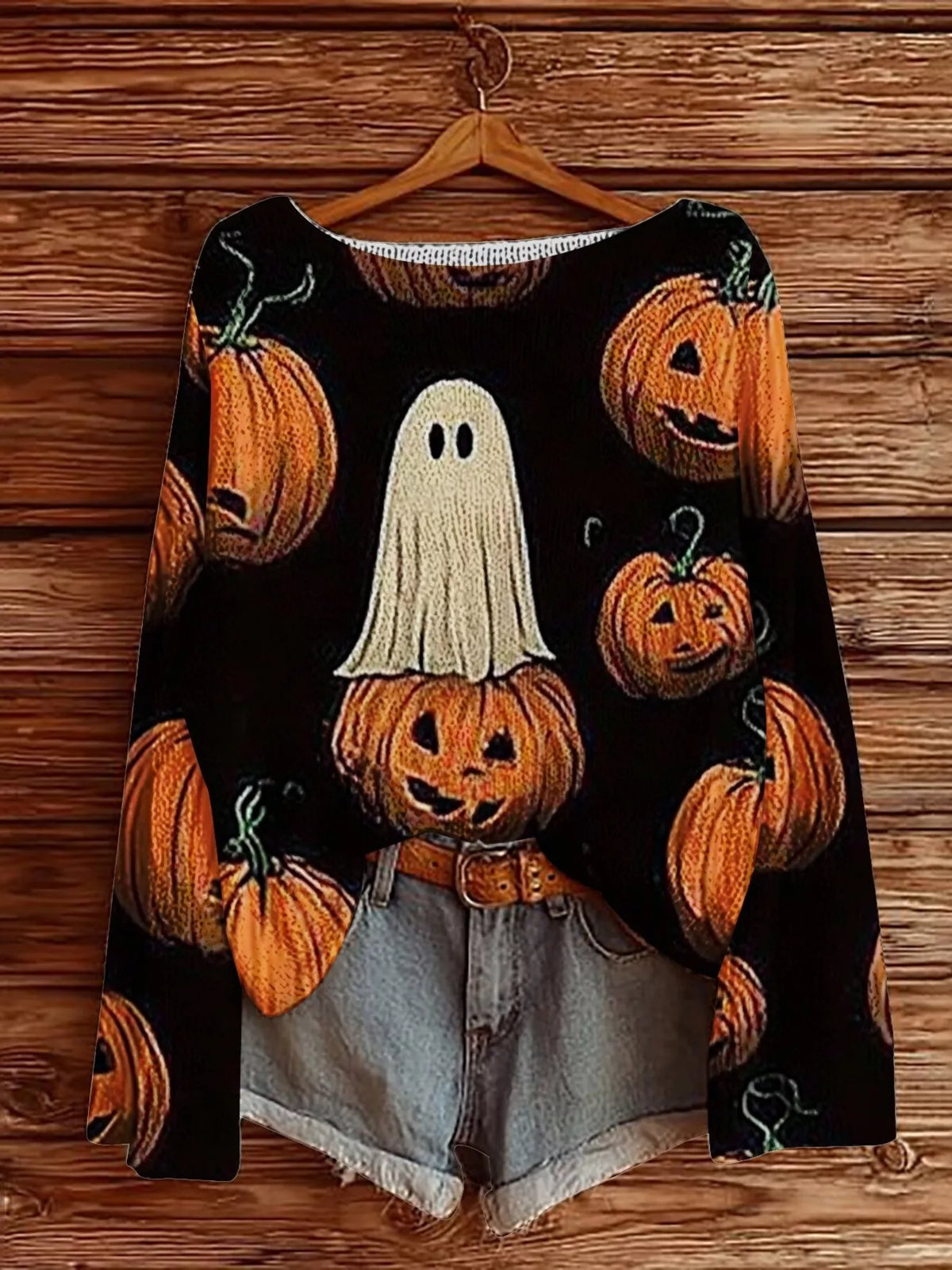 Full Size Halloween Graphic Boat Neck Sweater Plus Size - Lilixa.store