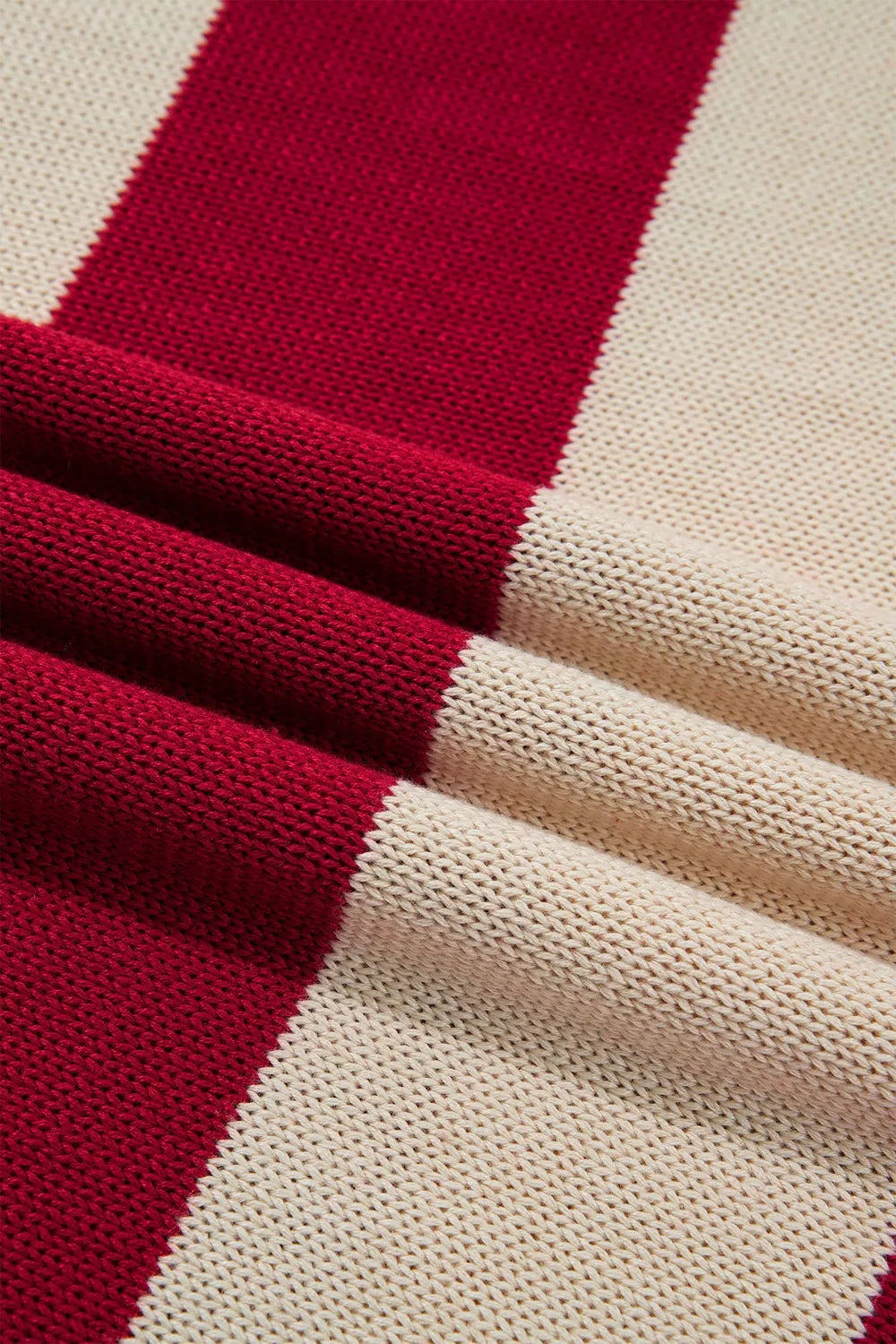 Stripe Ribbed Trim High Neck Relaxed Pullover Sweater