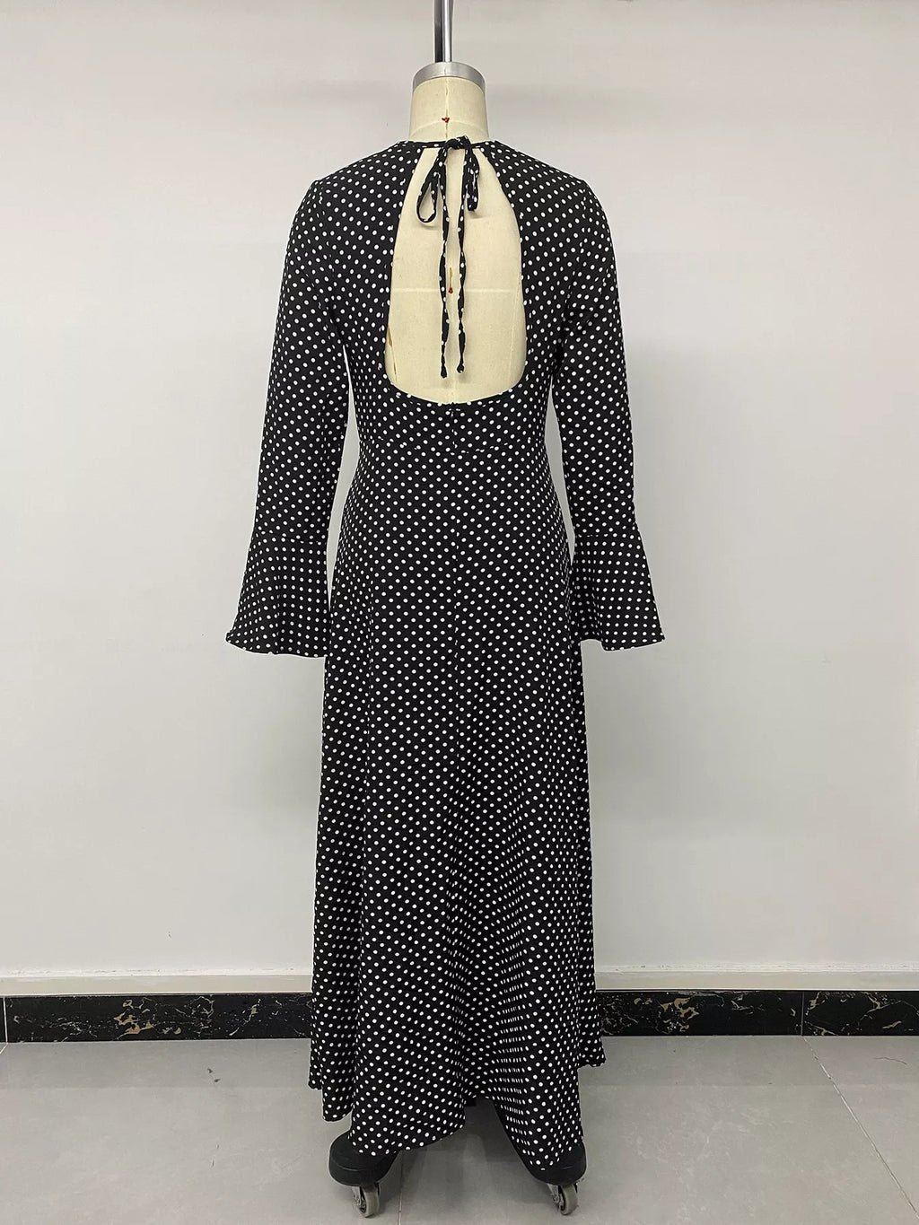 Polka Dot Flare Sleeve Maxi Dress - Lilixa.store