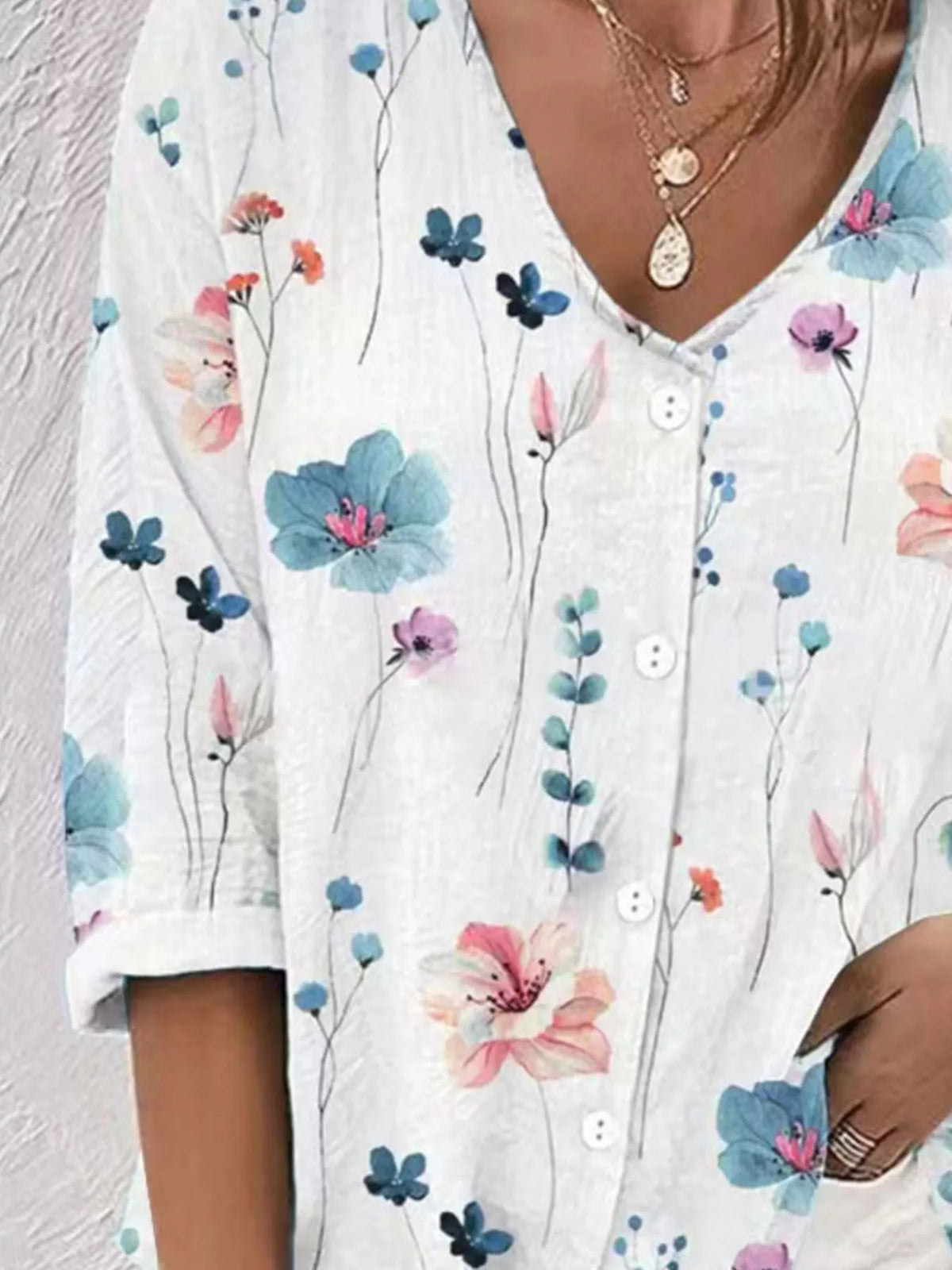 Floral Print V-Neck Button-Down Shirt - Lilixa.store