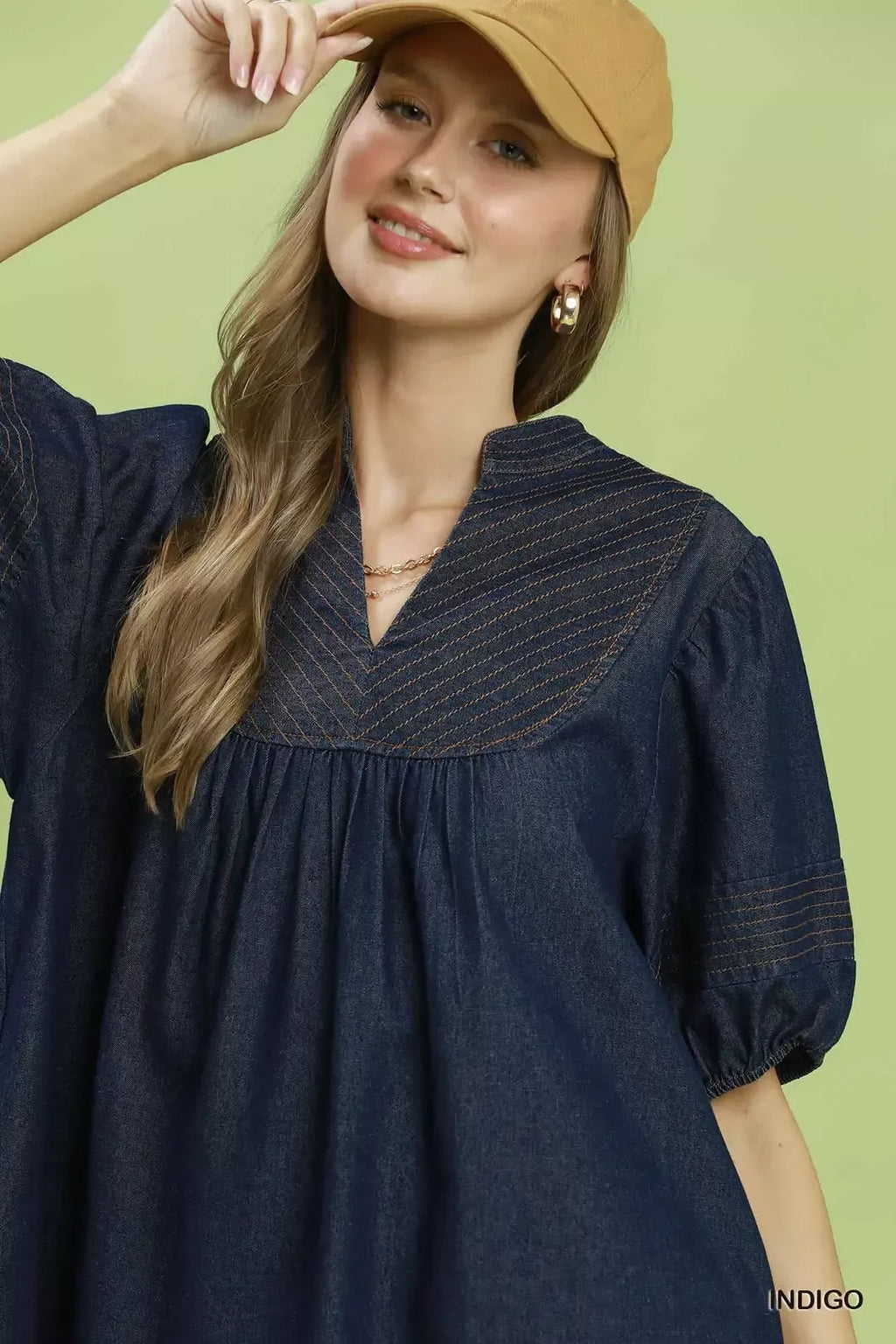 Umgee Notched Puff Sleeve Mini Dress with Pockets - Lilixa.store