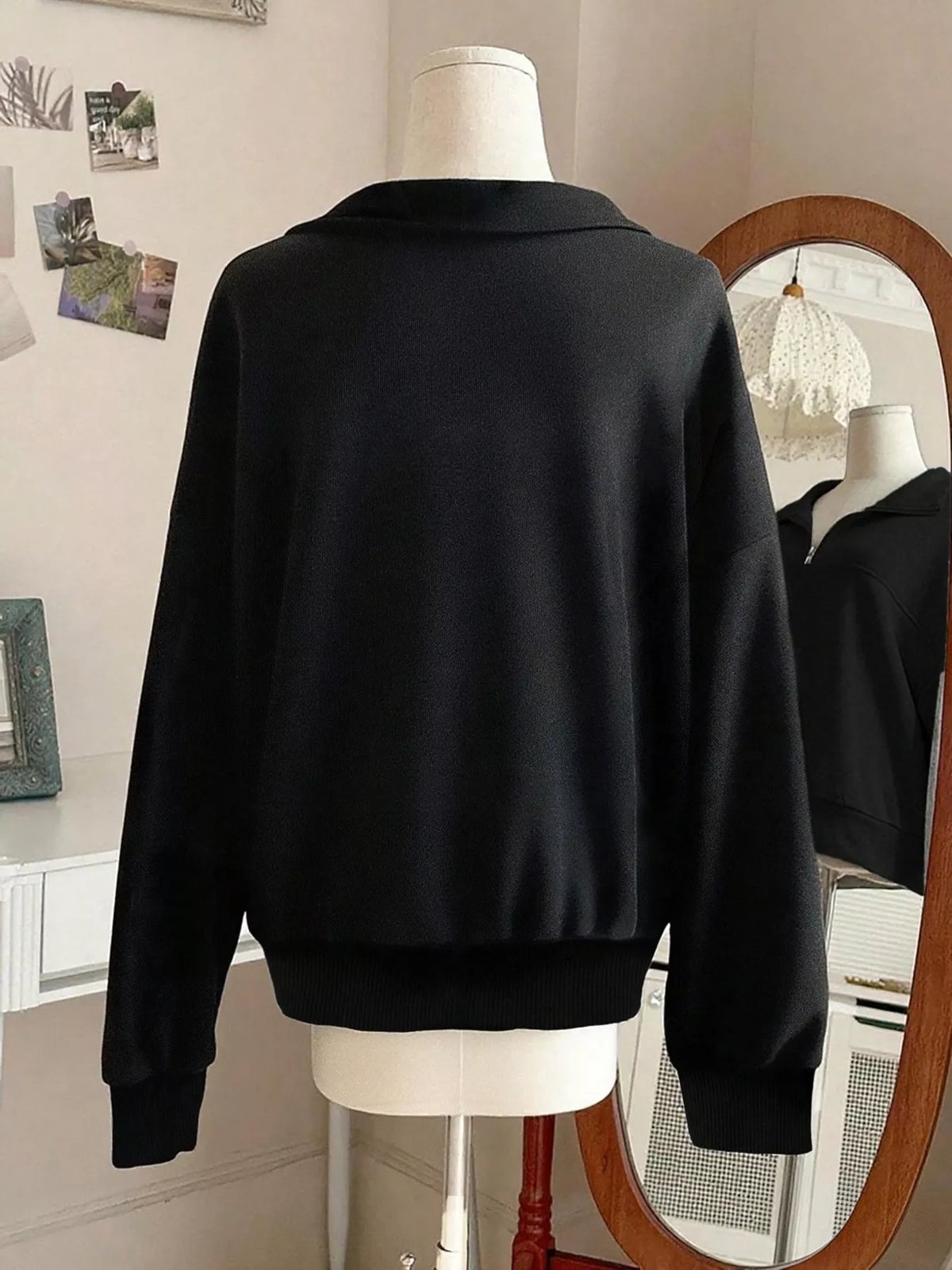 Quarter-Zip Dropped Shoulder Sweatshirt - Lilixa.store