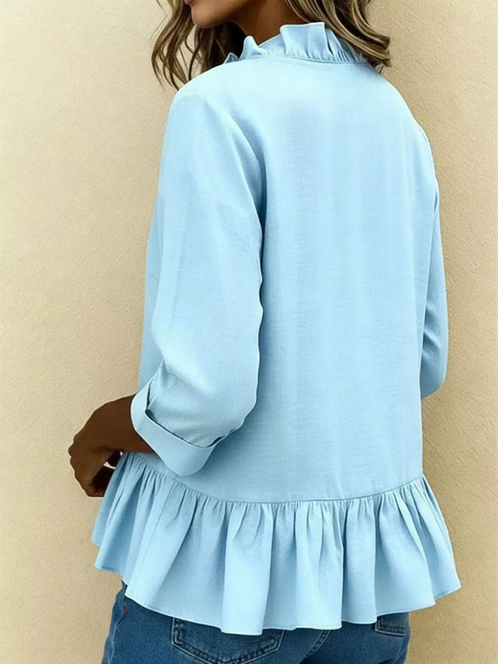 Full Size Ruffled V-Neck Long Sleeve Blouse Plus Size - Lilixa.store