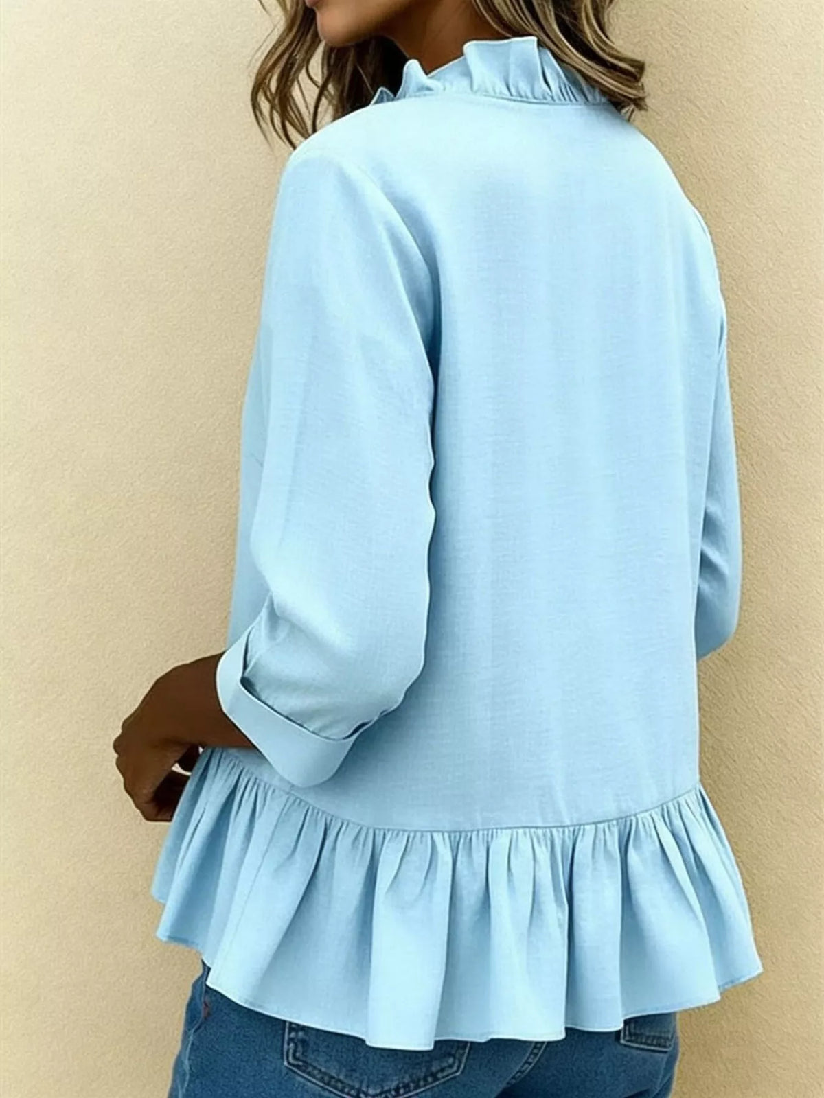 Full Size Ruffled V-Neck Long Sleeve Blouse Plus Size - Lilixa.store