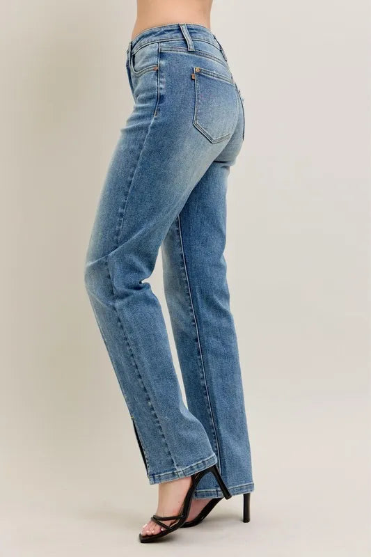 Judy Blue Full Size High Waist Vintage Wash Front Seam & Slit Straight Plus Size - Lilixa.store