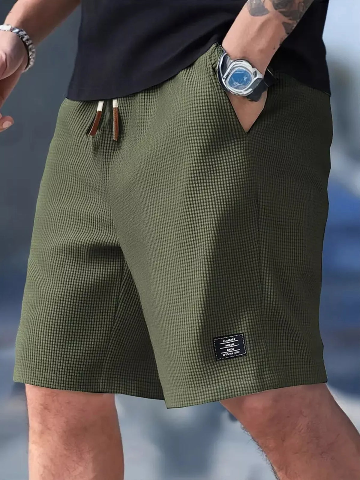 Men's Full Size Waffle Knit Drawstring Casual Shorts Plus Size - Lilixa.store