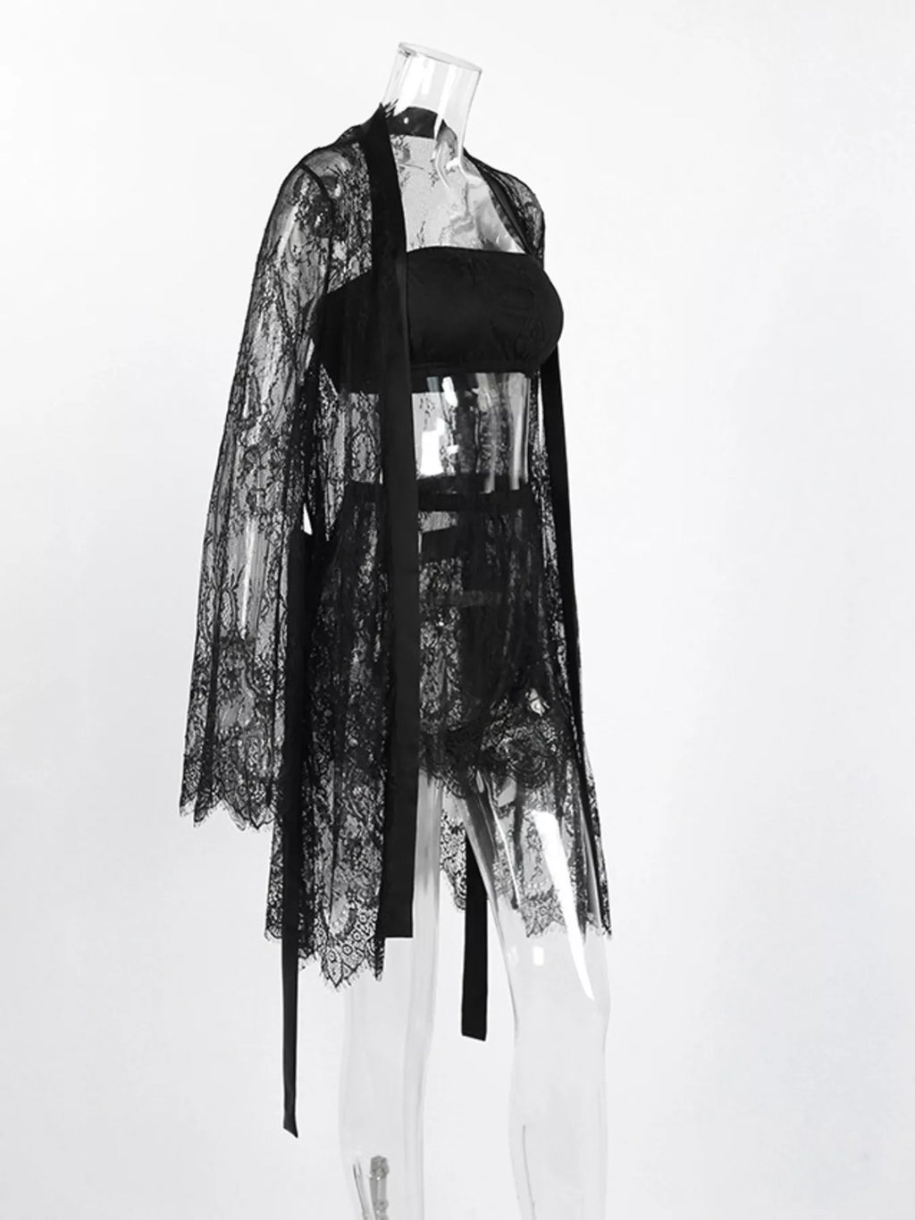 Lace Tube Top & Cardigan and Shorts Three-Piece Lounge Set - Lilixa.store