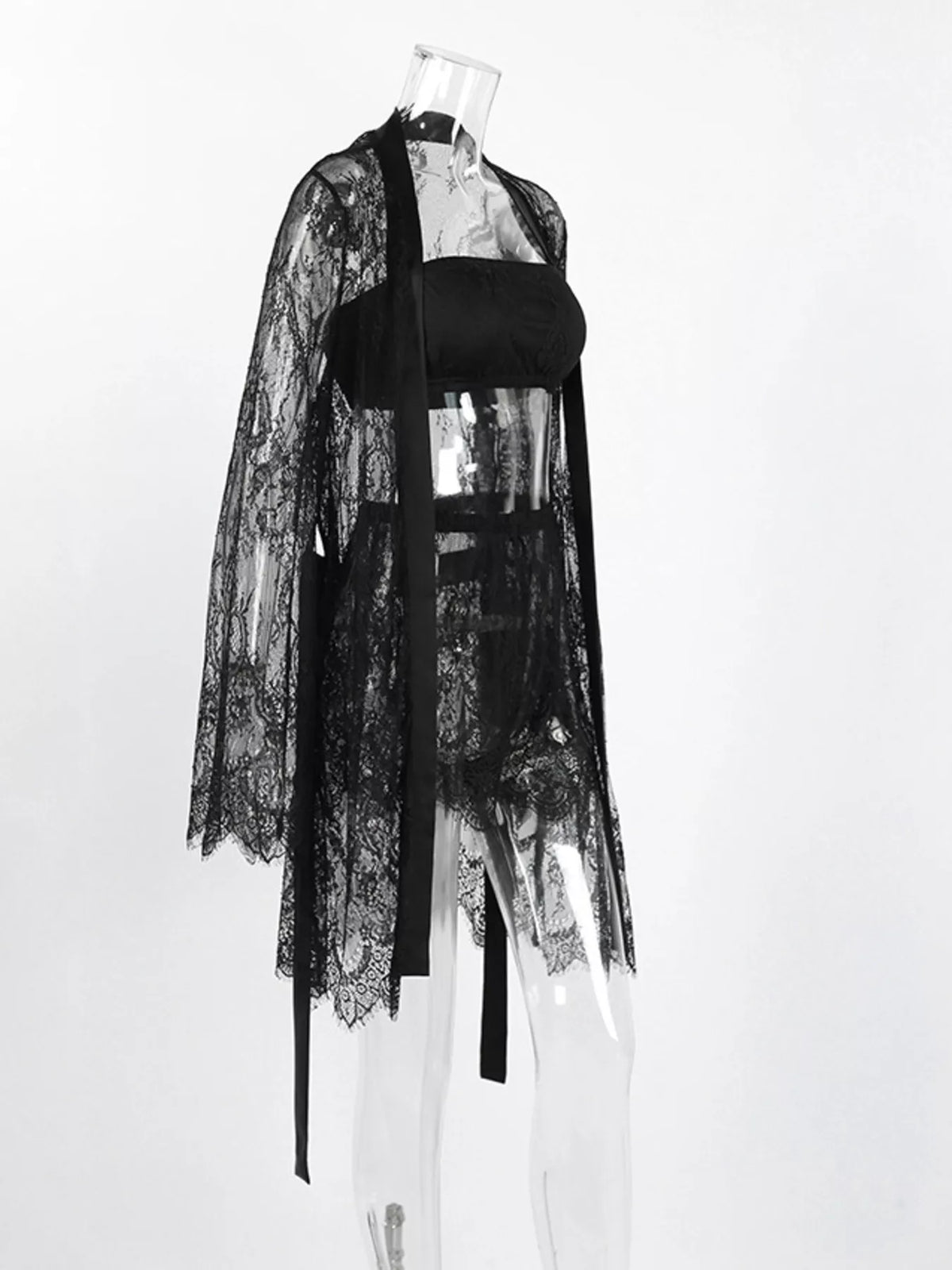 Lace Tube Top & Cardigan and Shorts Three-Piece Lounge Set - Lilixa.store